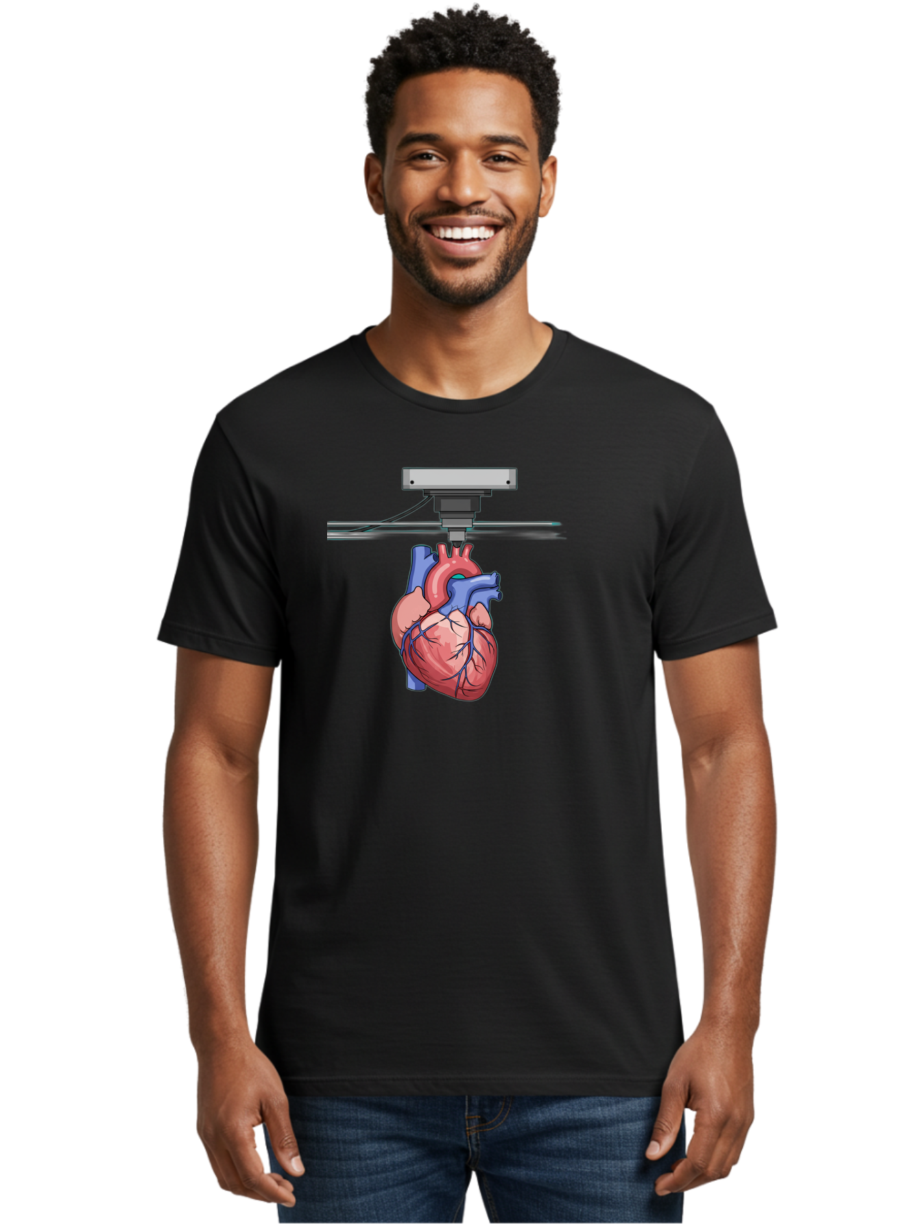 3D-Printed-Heart Men'S Graphic Tee, 100% Cotton, Comfortable Casual Summer Wear, Machine Washable, 3D Printing Human Heart, Medical Technology, Organ Printing, Biological Model, Cardiovascular System, Healthcare Innovation, Baa001