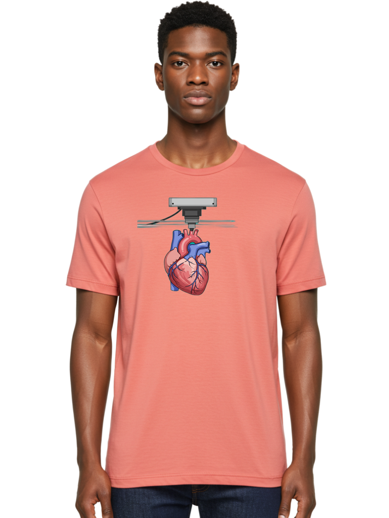 3D-Printed-Heart Men'S Graphic Tee, 100% Cotton, Comfortable Casual Summer Wear, Machine Washable, 3D Printing Human Heart, Medical Technology, Organ Printing, Biological Model, Cardiovascular System, Healthcare Innovation, Baa001