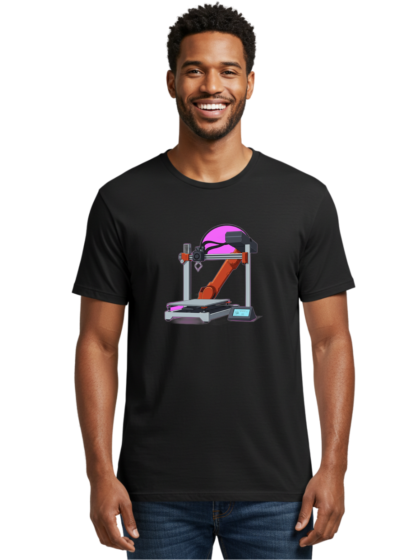 3D-Printer-1 Men'S Graphic Tee, 100% Cotton, Comfortable Casual Summer Wear, Machine Washable, Industrial Robotic Arm, 3D Printing Technology, Additive Manufacturing, Precision Engineering, Futuristic Design, Modern Machinery, Baa002