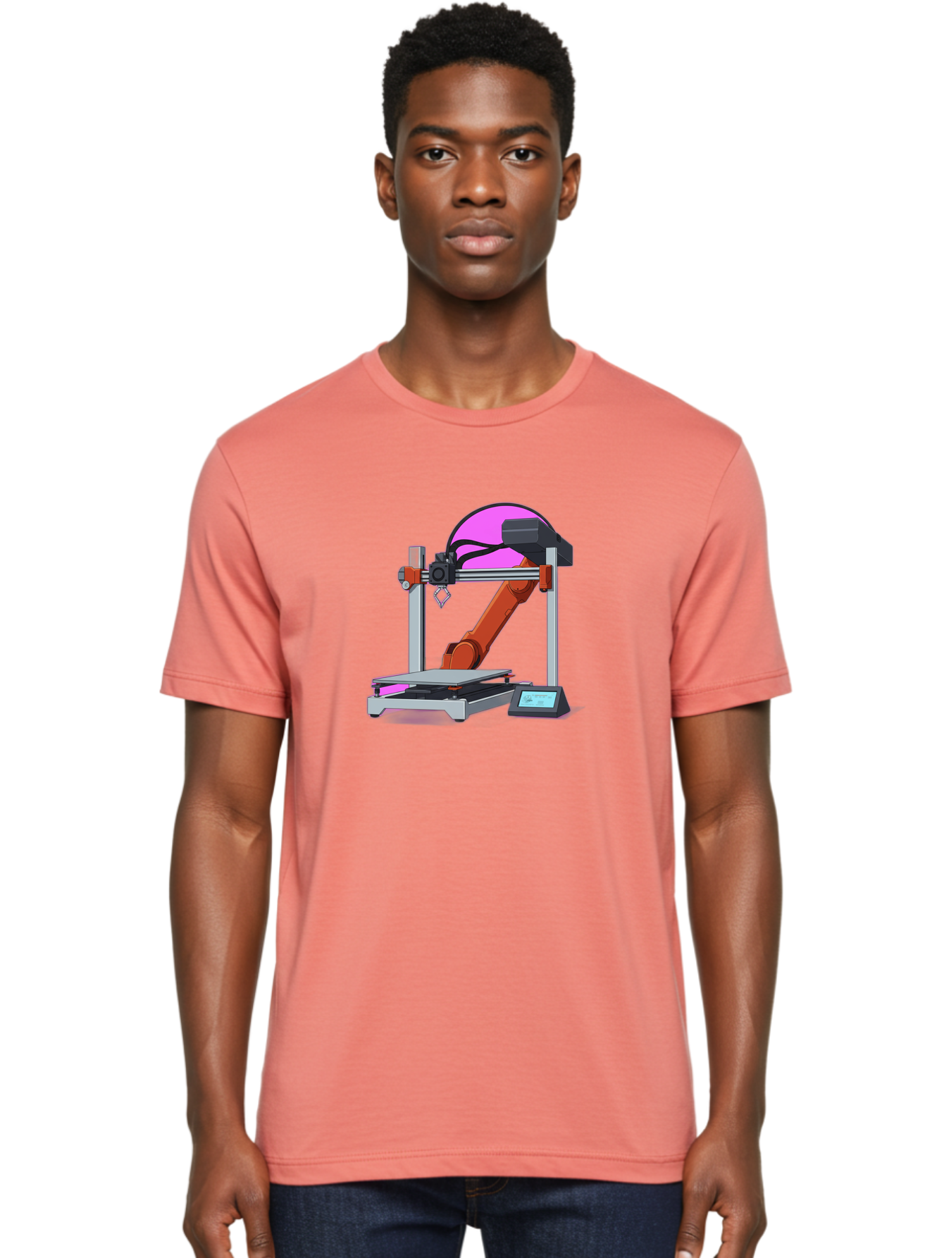 3D-Printer-1 Men'S Graphic Tee, 100% Cotton, Comfortable Casual Summer Wear, Machine Washable, Industrial Robotic Arm, 3D Printing Technology, Additive Manufacturing, Precision Engineering, Futuristic Design, Modern Machinery, Baa002