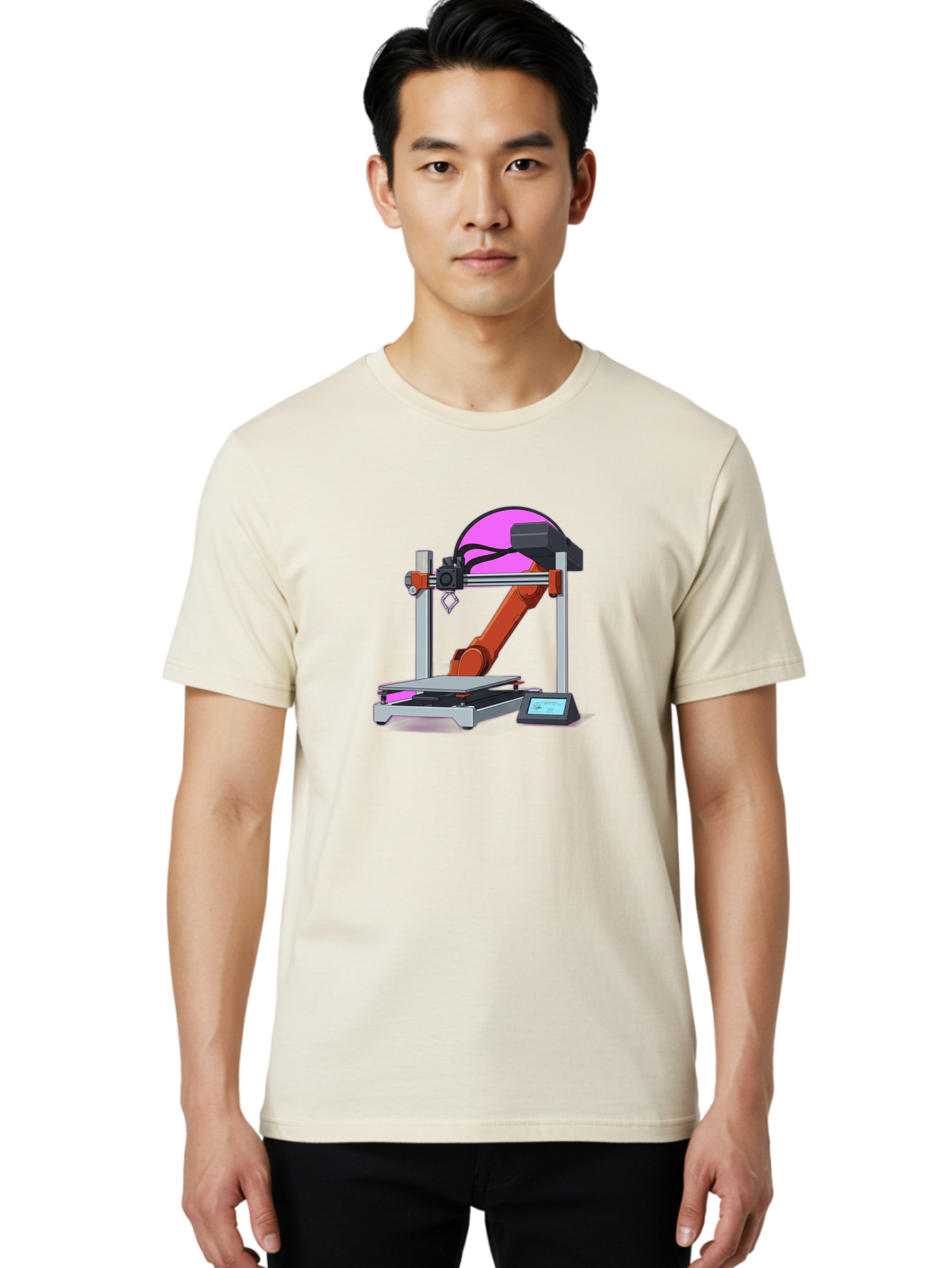 3D-Printer-1 Men'S Graphic Tee, 100% Cotton, Comfortable Casual Summer Wear, Machine Washable, Industrial Robotic Arm, 3D Printing Technology, Additive Manufacturing, Precision Engineering, Futuristic Design, Modern Machinery, Baa002