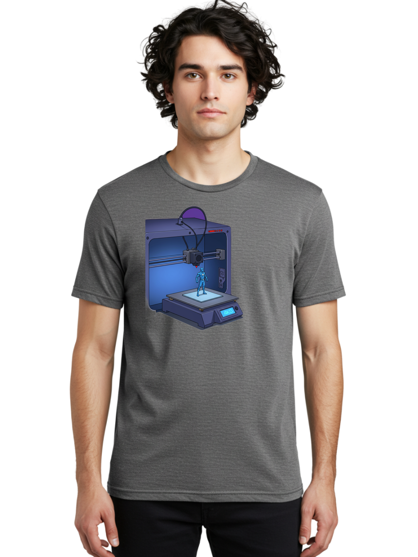 3D-Printer-10 Men'S Graphic Tee, 100% Cotton, Comfortable Casual Summer Wear, Machine Washable, 3D Printing Technology, Futuristic Design, Robotic Figure, Precise Manufacturing, Innovative Machinery, Additive Manufacturing, Ako Baa003