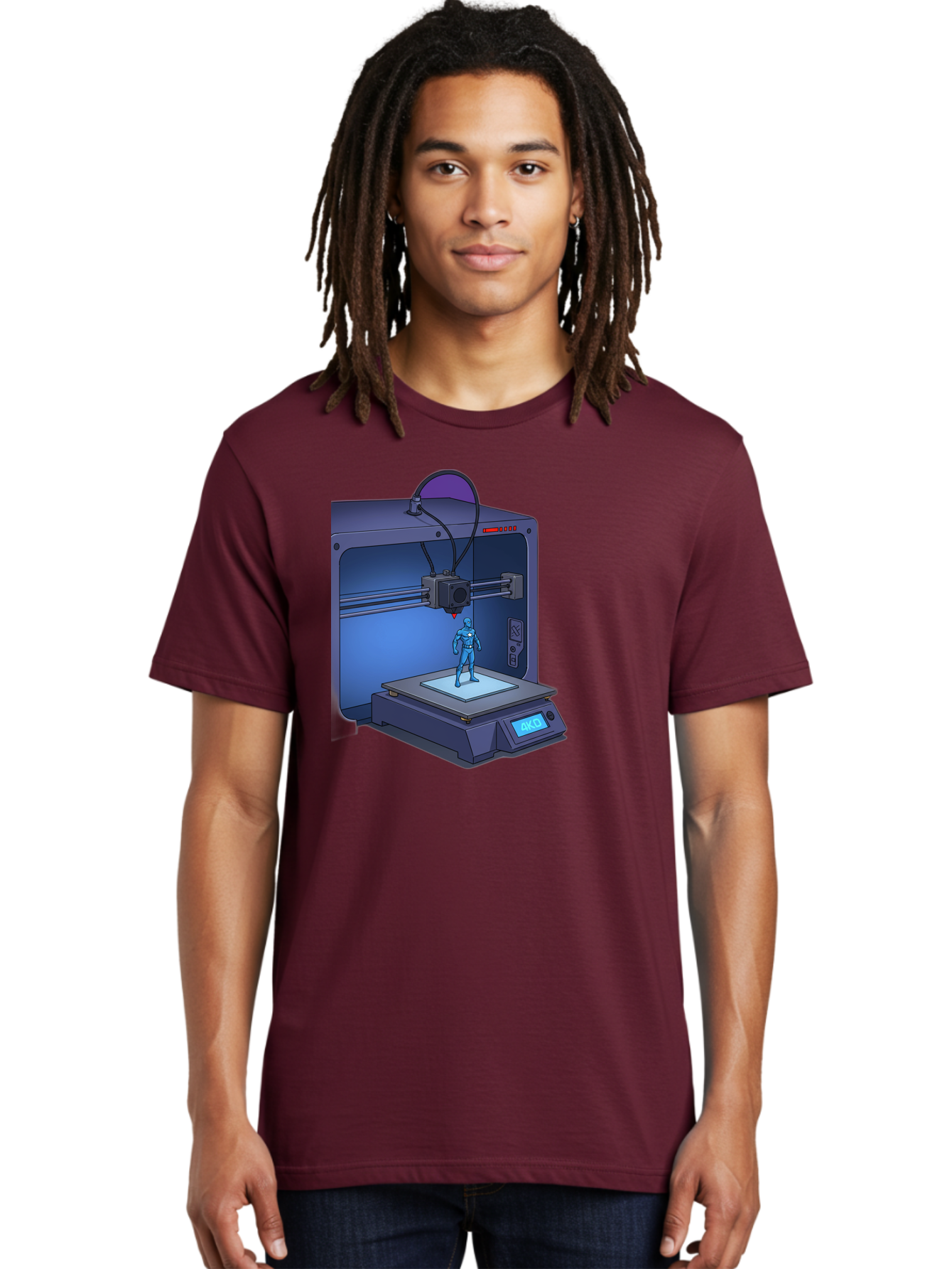 3D-Printer-10 Men'S Graphic Tee, 100% Cotton, Comfortable Casual Summer Wear, Machine Washable, 3D Printing Technology, Futuristic Design, Robotic Figure, Precise Manufacturing, Innovative Machinery, Additive Manufacturing, Ako Baa003