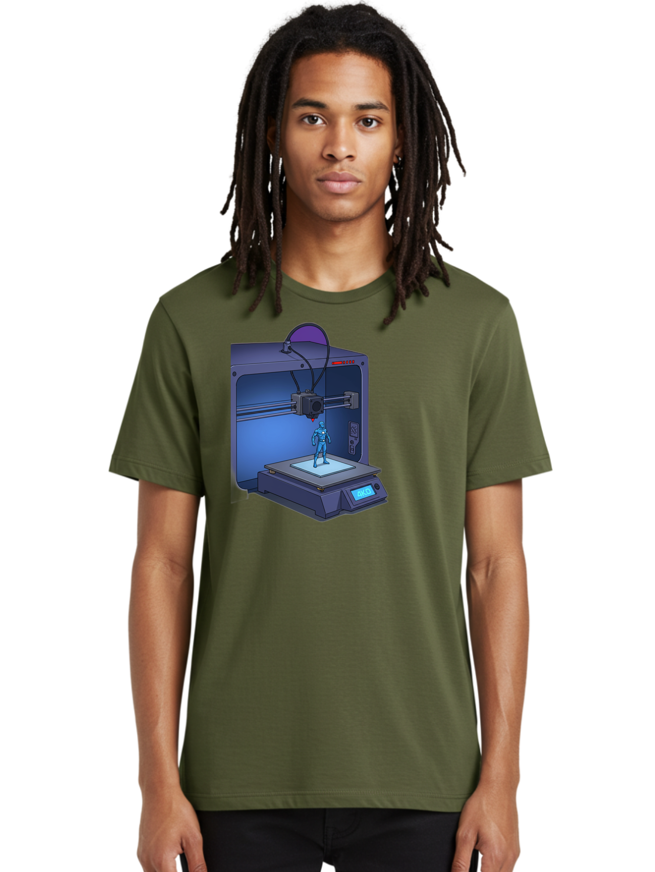 3D-Printer-10 Men'S Graphic Tee, 100% Cotton, Comfortable Casual Summer Wear, Machine Washable, 3D Printing Technology, Futuristic Design, Robotic Figure, Precise Manufacturing, Innovative Machinery, Additive Manufacturing, Ako Baa003