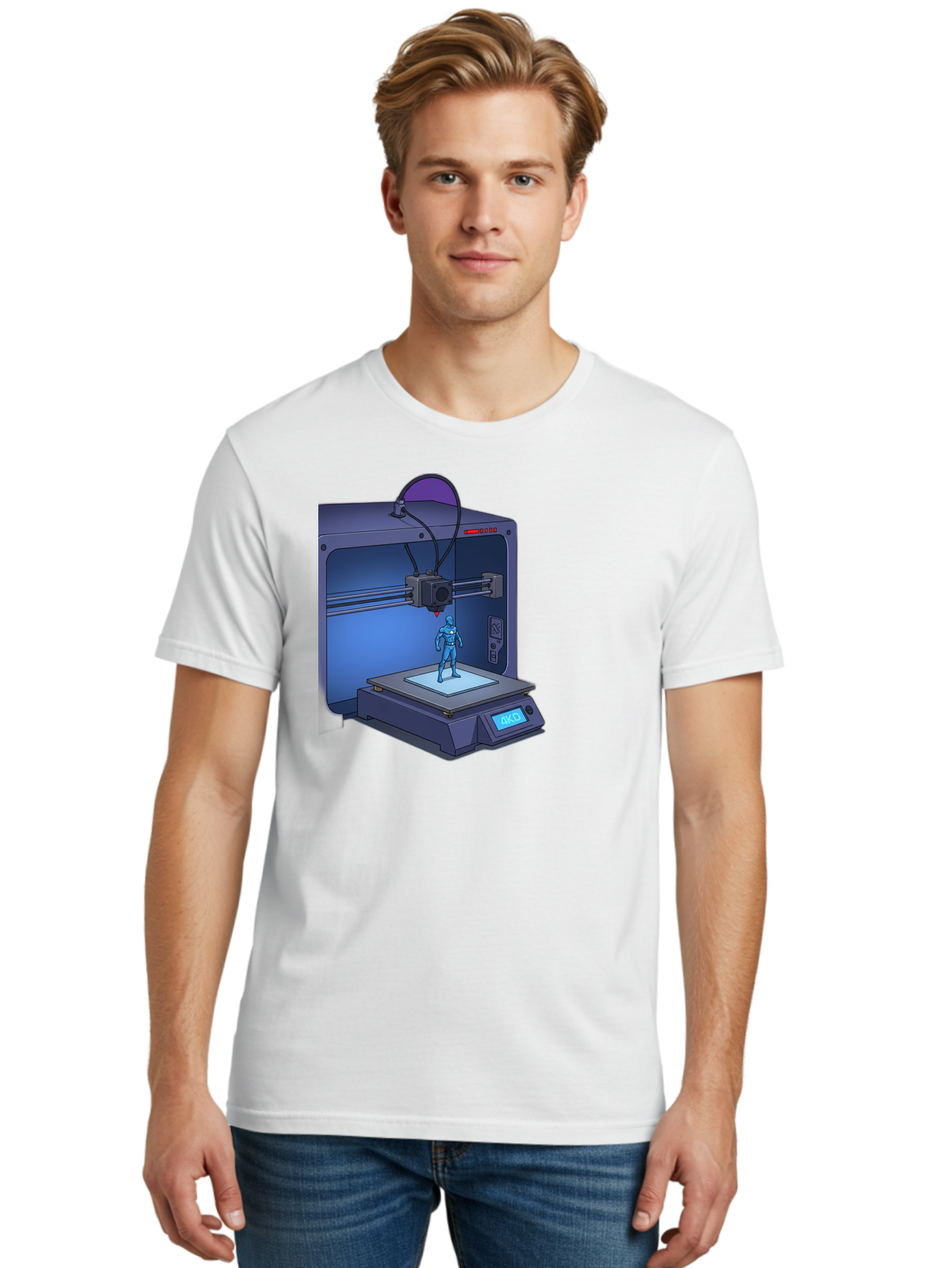 3D-Printer-10 Men'S Graphic Tee, 100% Cotton, Comfortable Casual Summer Wear, Machine Washable, 3D Printing Technology, Futuristic Design, Robotic Figure, Precise Manufacturing, Innovative Machinery, Additive Manufacturing, Ako Baa003