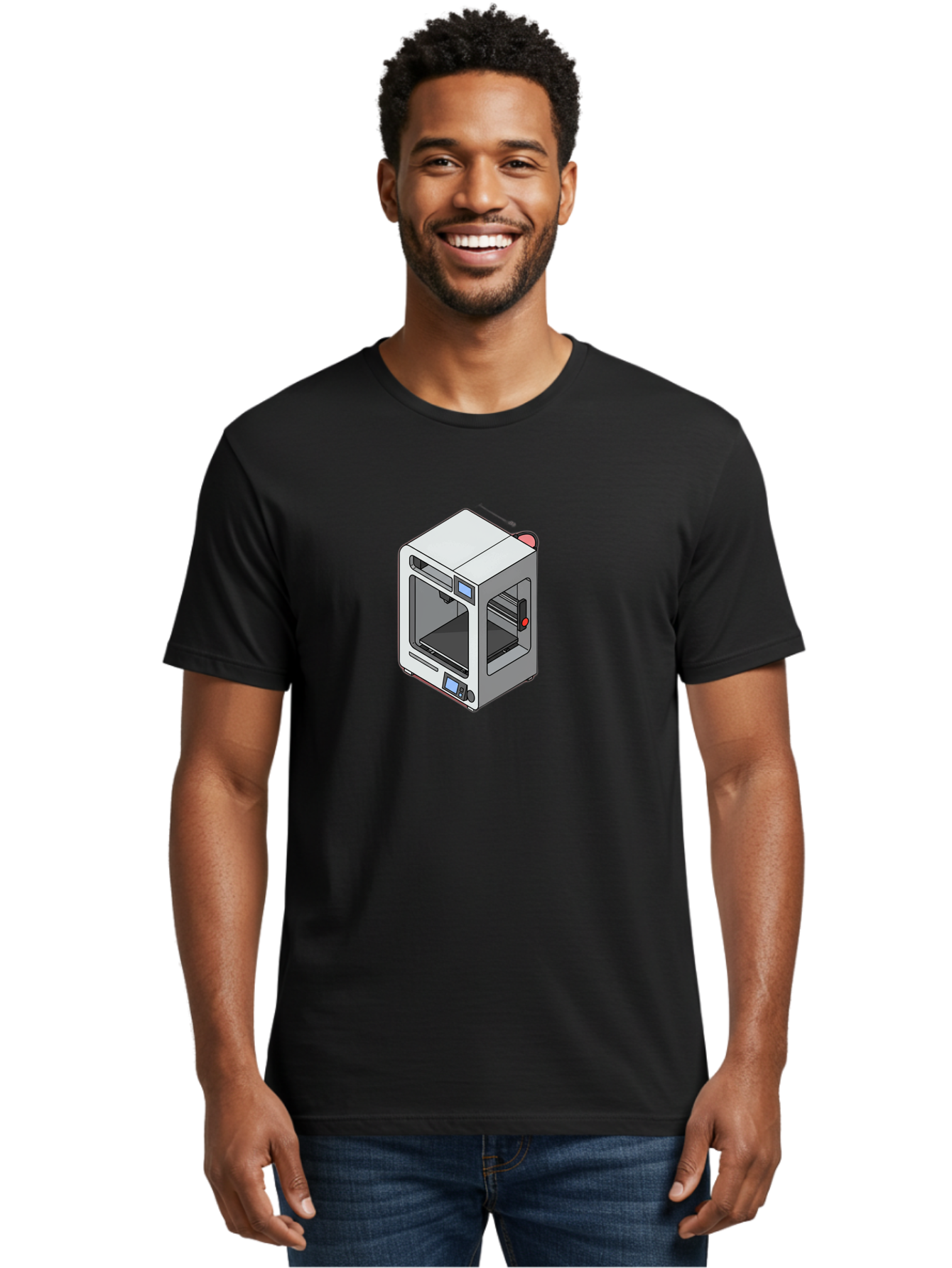 3D-Printer-11 Men'S Graphic Tee, 100% Cotton, Comfortable Casual Summer Wear, Machine Washable, 3D Printing Technology, Additive Manufacturing, Rapid Prototyping, Digital Fabrication, Futuristic Design, Modern Machinery, Precision Engineering, Baa004