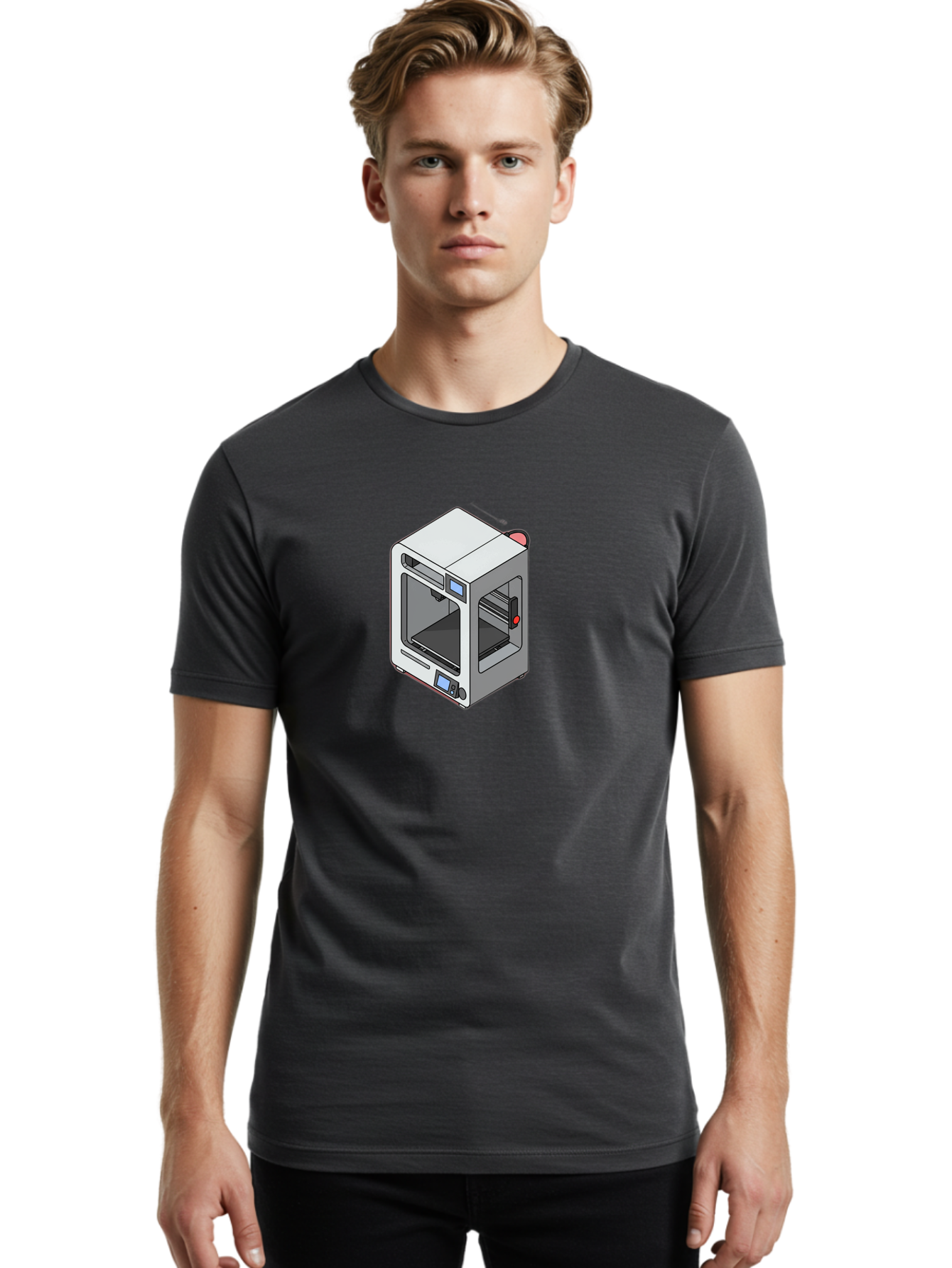 3D-Printer-11 Men'S Graphic Tee, 100% Cotton, Comfortable Casual Summer Wear, Machine Washable, 3D Printing Technology, Additive Manufacturing, Rapid Prototyping, Digital Fabrication, Futuristic Design, Modern Machinery, Precision Engineering, Baa004