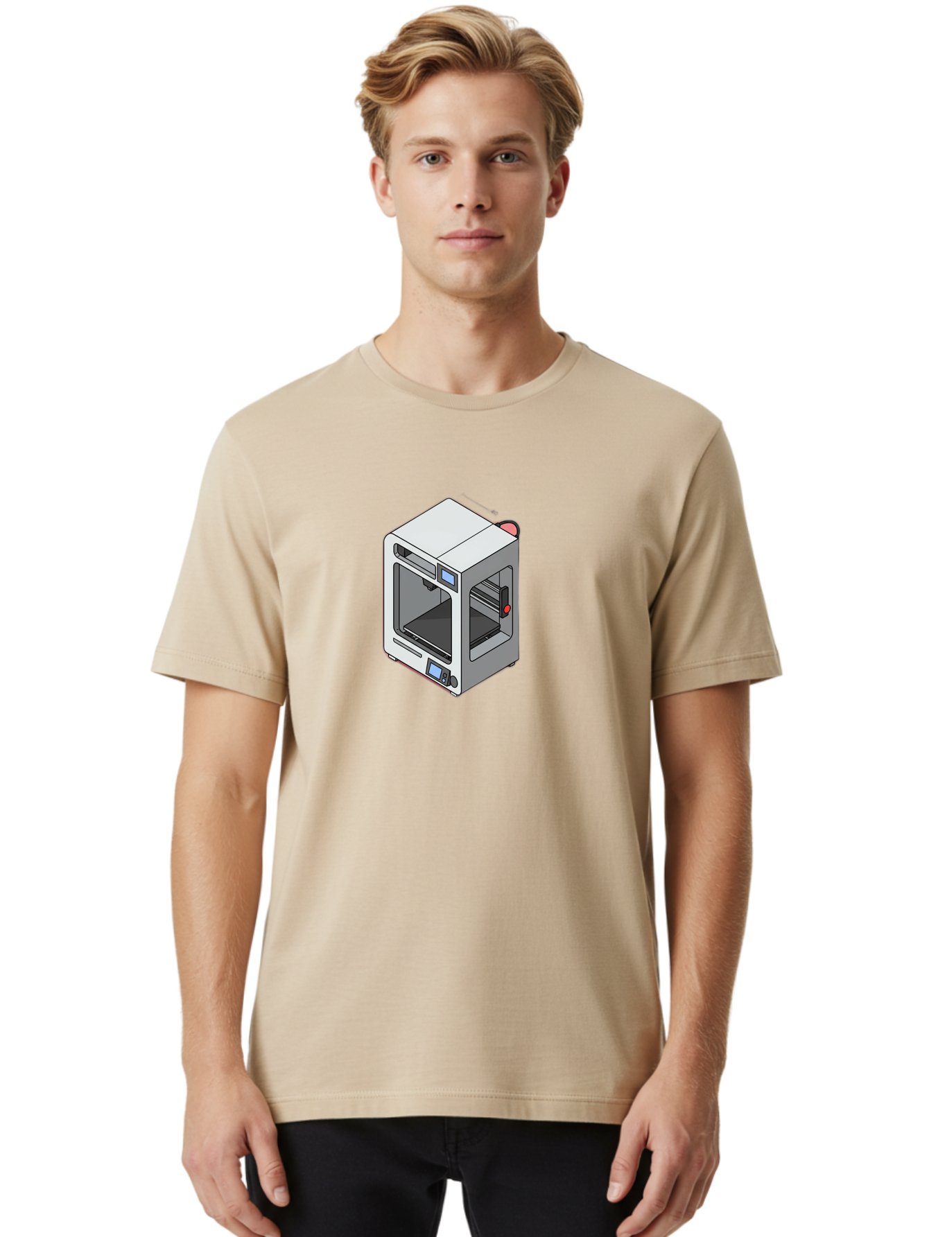 3D-Printer-11 Men'S Graphic Tee, 100% Cotton, Comfortable Casual Summer Wear, Machine Washable, 3D Printing Technology, Additive Manufacturing, Rapid Prototyping, Digital Fabrication, Futuristic Design, Modern Machinery, Precision Engineering, Baa004