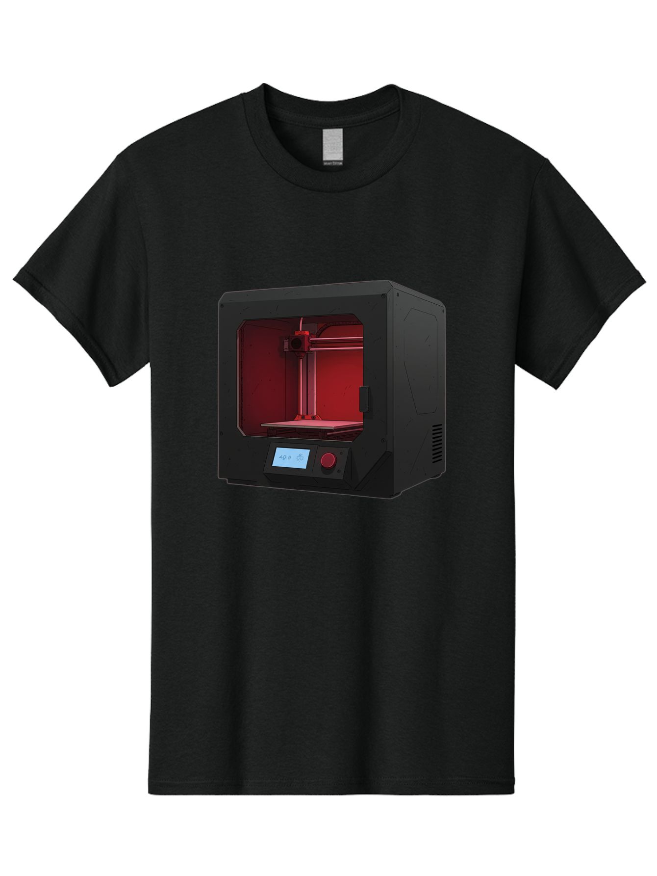 3D-Printer-12 Men'S Graphic Tee, 100% Cotton, Comfortable Casual Summer Wear, Machine Washable, 3D Printing Technology, Additive Manufacturing, Red Lit Interior, Digital Display, Control Panel, Futuristic Design, Precision Engineering, Baa005