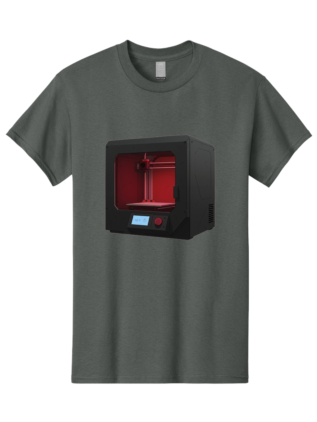 3D-Printer-12 Men'S Graphic Tee, 100% Cotton, Comfortable Casual Summer Wear, Machine Washable, 3D Printing Technology, Additive Manufacturing, Red Lit Interior, Digital Display, Control Panel, Futuristic Design, Precision Engineering, Baa005