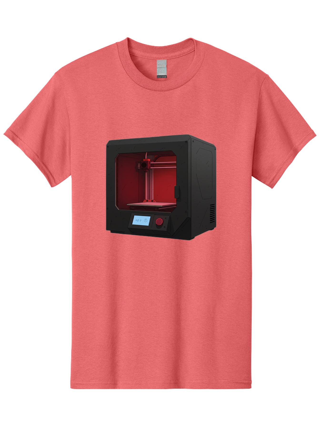 3D-Printer-12 Men'S Graphic Tee, 100% Cotton, Comfortable Casual Summer Wear, Machine Washable, 3D Printing Technology, Additive Manufacturing, Red Lit Interior, Digital Display, Control Panel, Futuristic Design, Precision Engineering, Baa005