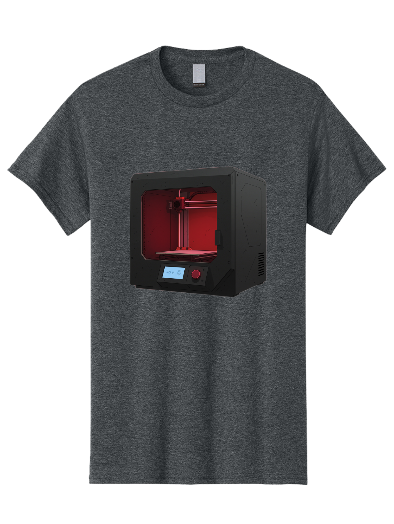 3D-Printer-12 Men'S Graphic Tee, 100% Cotton, Comfortable Casual Summer Wear, Machine Washable, 3D Printing Technology, Additive Manufacturing, Red Lit Interior, Digital Display, Control Panel, Futuristic Design, Precision Engineering, Baa005