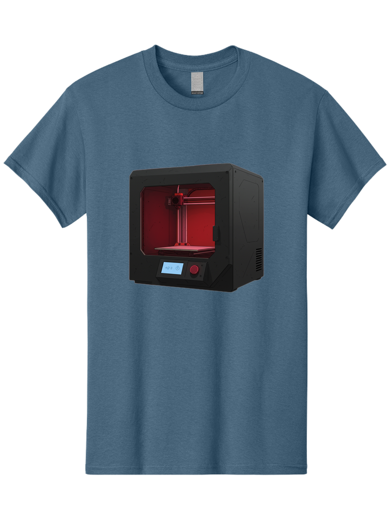 3D-Printer-12 Men'S Graphic Tee, 100% Cotton, Comfortable Casual Summer Wear, Machine Washable, 3D Printing Technology, Additive Manufacturing, Red Lit Interior, Digital Display, Control Panel, Futuristic Design, Precision Engineering, Baa005