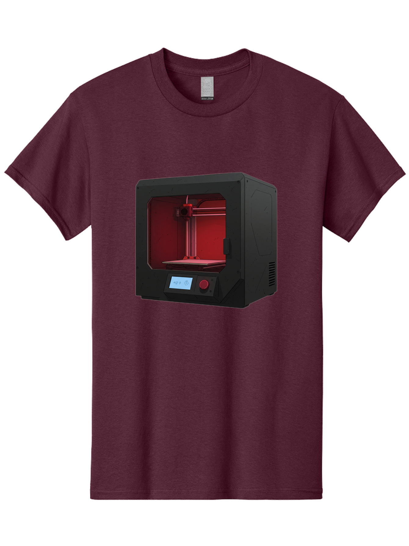 3D-Printer-12 Men'S Graphic Tee, 100% Cotton, Comfortable Casual Summer Wear, Machine Washable, 3D Printing Technology, Additive Manufacturing, Red Lit Interior, Digital Display, Control Panel, Futuristic Design, Precision Engineering, Baa005