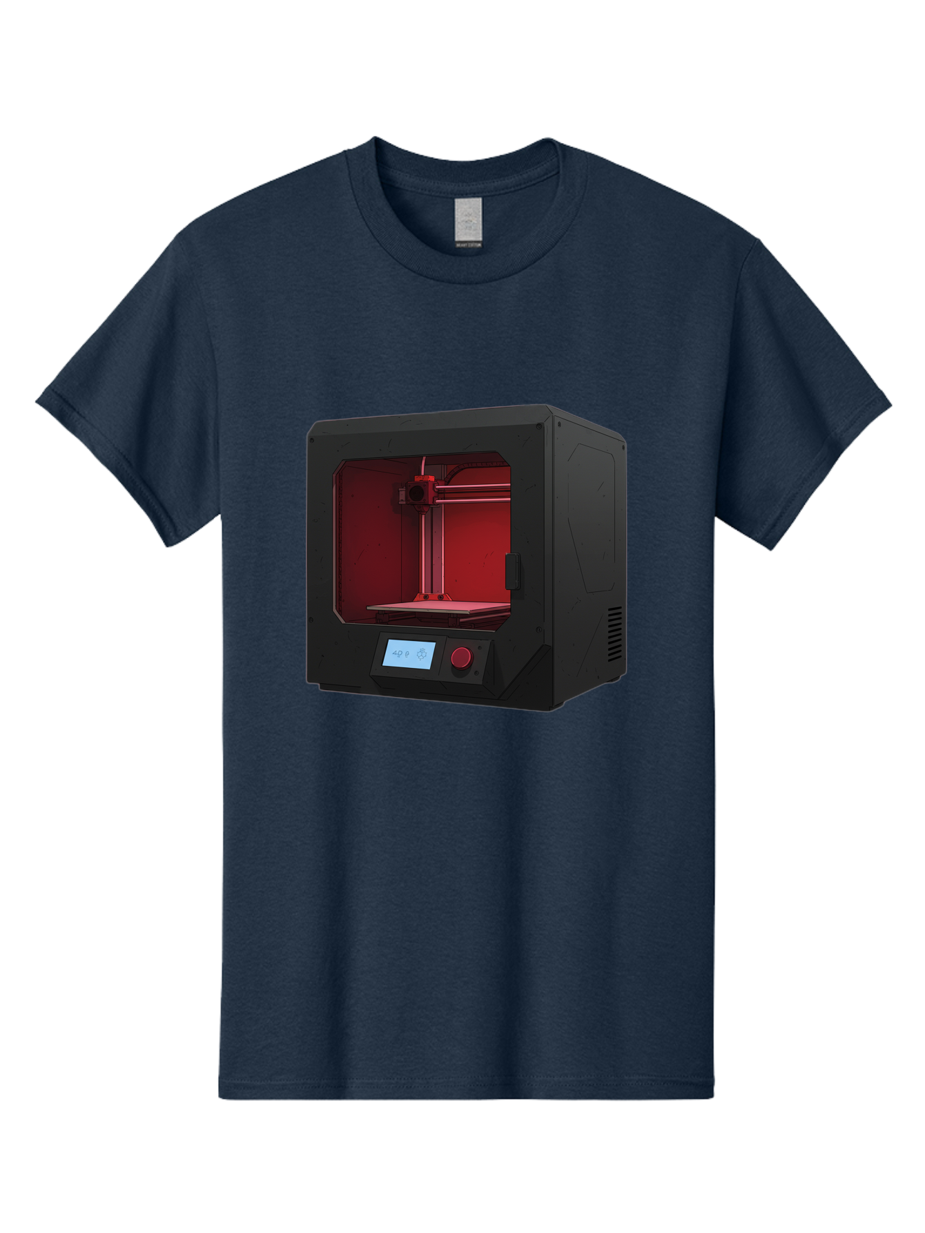 3D-Printer-12 Men'S Graphic Tee, 100% Cotton, Comfortable Casual Summer Wear, Machine Washable, 3D Printing Technology, Additive Manufacturing, Red Lit Interior, Digital Display, Control Panel, Futuristic Design, Precision Engineering, Baa005
