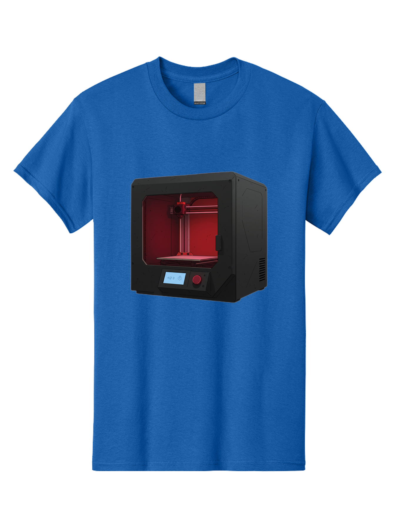 3D-Printer-12 Men'S Graphic Tee, 100% Cotton, Comfortable Casual Summer Wear, Machine Washable, 3D Printing Technology, Additive Manufacturing, Red Lit Interior, Digital Display, Control Panel, Futuristic Design, Precision Engineering, Baa005