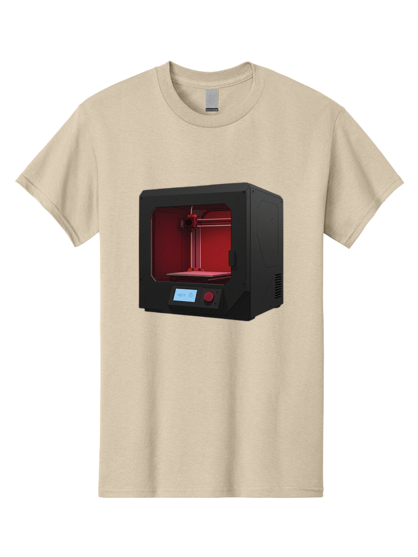 3D-Printer-12 Men'S Graphic Tee, 100% Cotton, Comfortable Casual Summer Wear, Machine Washable, 3D Printing Technology, Additive Manufacturing, Red Lit Interior, Digital Display, Control Panel, Futuristic Design, Precision Engineering, Baa005