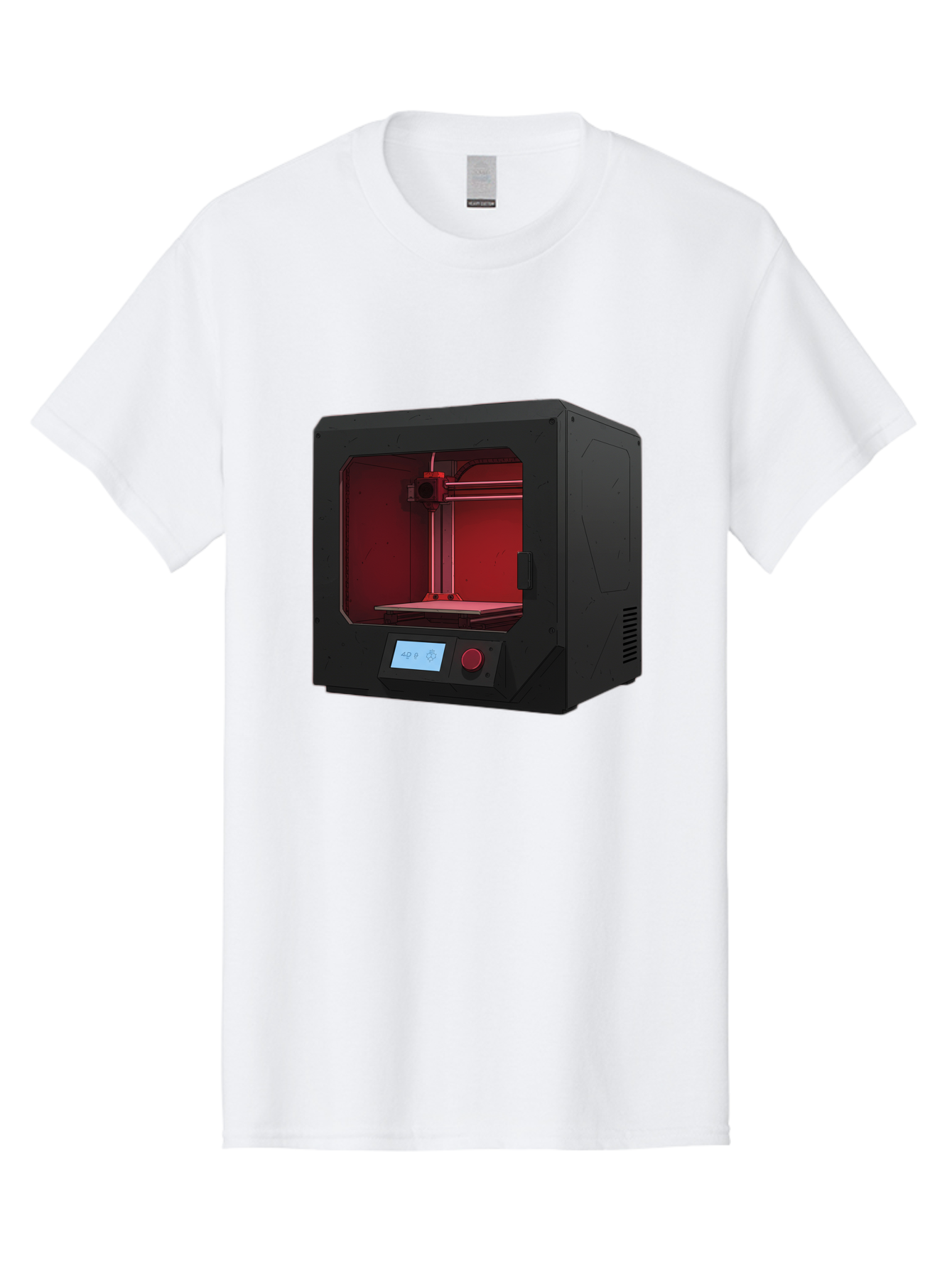 3D-Printer-12 Men'S Graphic Tee, 100% Cotton, Comfortable Casual Summer Wear, Machine Washable, 3D Printing Technology, Additive Manufacturing, Red Lit Interior, Digital Display, Control Panel, Futuristic Design, Precision Engineering, Baa005