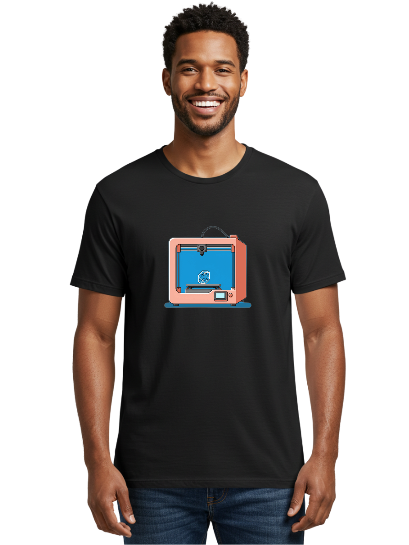 3D-Printer-13 Men'S Graphic Tee, 100% Cotton, Comfortable Casual Summer Wear, Machine Washable, 3D Printing Technology, Additive Manufacturing, Digital Fabrication, Prototype Development, Product Design, Geometric Object, 3D Modeling Baa006