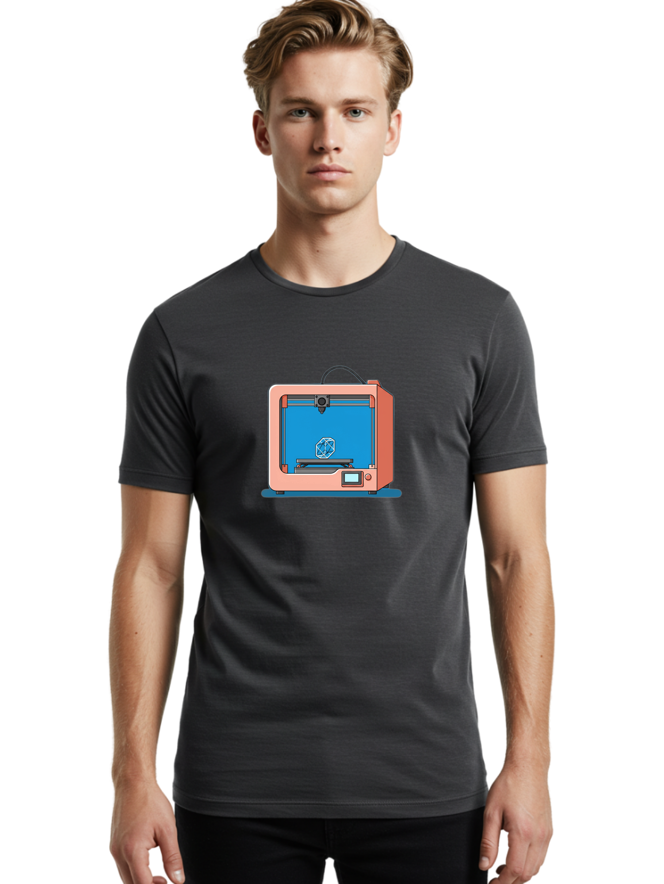3D-Printer-13 Men'S Graphic Tee, 100% Cotton, Comfortable Casual Summer Wear, Machine Washable, 3D Printing Technology, Additive Manufacturing, Digital Fabrication, Prototype Development, Product Design, Geometric Object, 3D Modeling Baa006