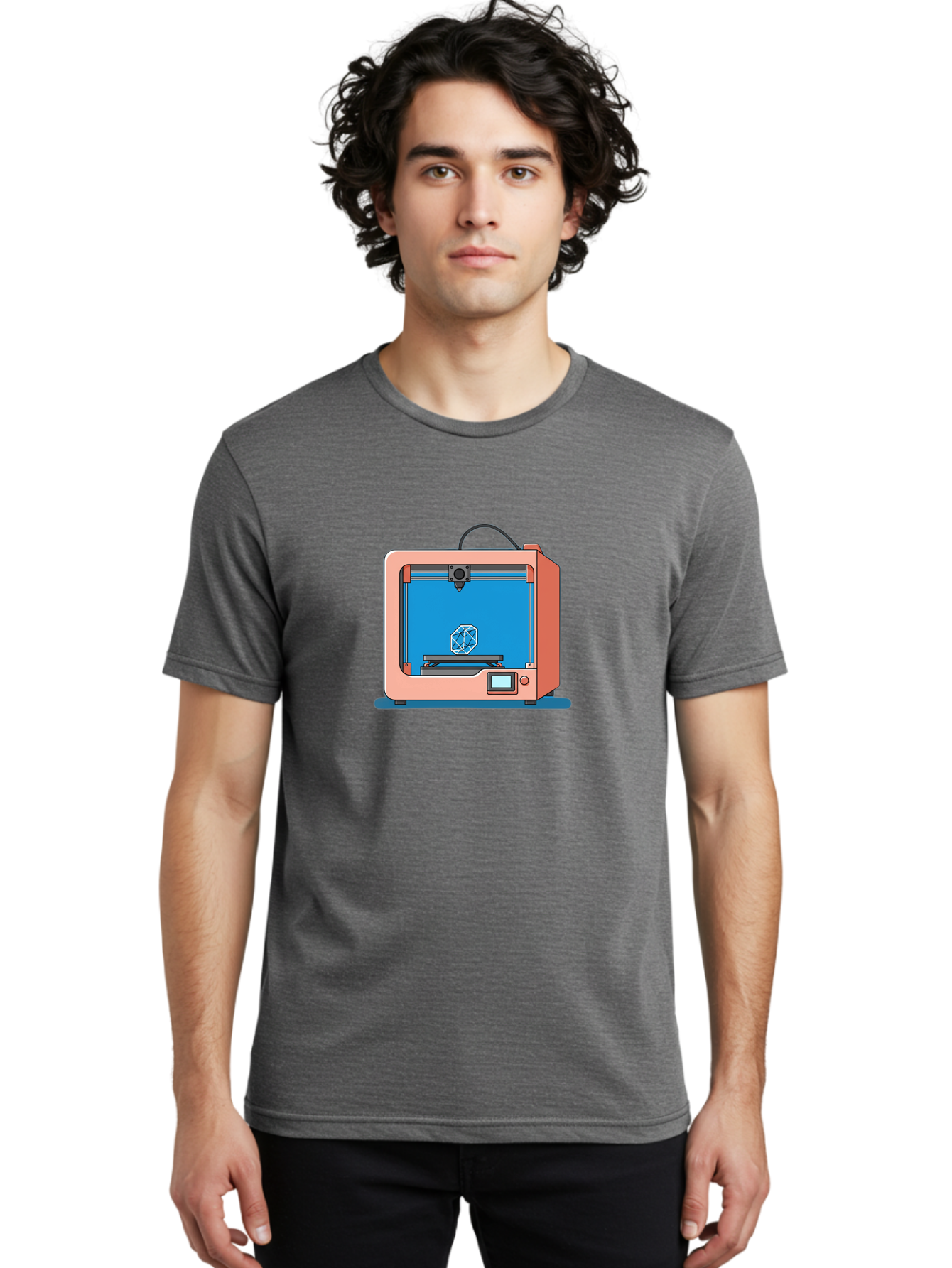 3D-Printer-13 Men'S Graphic Tee, 100% Cotton, Comfortable Casual Summer Wear, Machine Washable, 3D Printing Technology, Additive Manufacturing, Digital Fabrication, Prototype Development, Product Design, Geometric Object, 3D Modeling Baa006