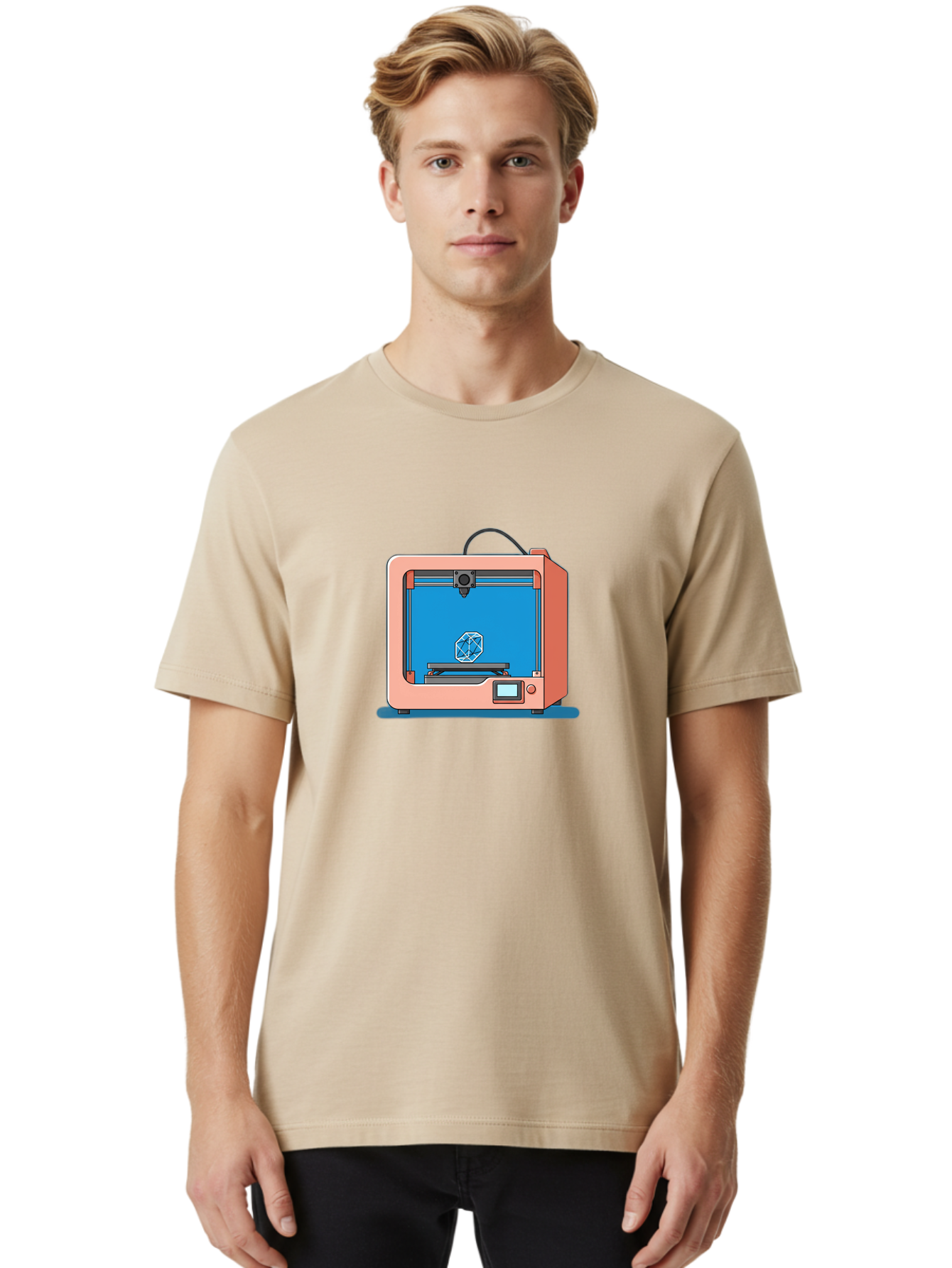 3D-Printer-13 Men'S Graphic Tee, 100% Cotton, Comfortable Casual Summer Wear, Machine Washable, 3D Printing Technology, Additive Manufacturing, Digital Fabrication, Prototype Development, Product Design, Geometric Object, 3D Modeling Baa006