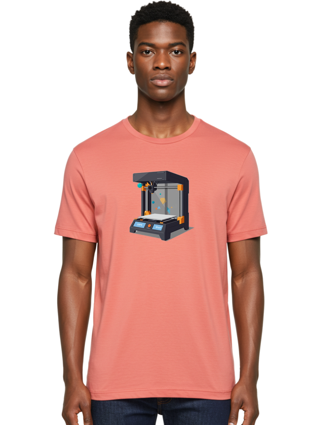 3D-Printer-14 Men'S Graphic Tee, 100% Cotton, Comfortable Casual Summer Wear, Machine Washable, 3D Printing Technology, Modern Manufacturing, Additive Manufacturing, Print Head, Build Platform, Capr, Grafit, Digital Fabrication, Baa007