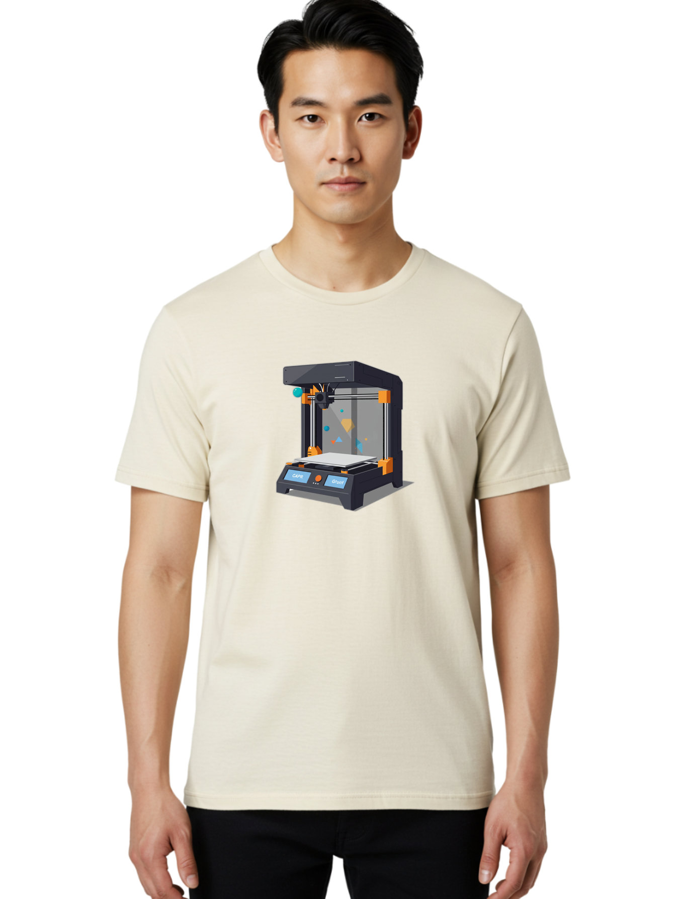 3D-Printer-14 Men'S Graphic Tee, 100% Cotton, Comfortable Casual Summer Wear, Machine Washable, 3D Printing Technology, Modern Manufacturing, Additive Manufacturing, Print Head, Build Platform, Capr, Grafit, Digital Fabrication, Baa007