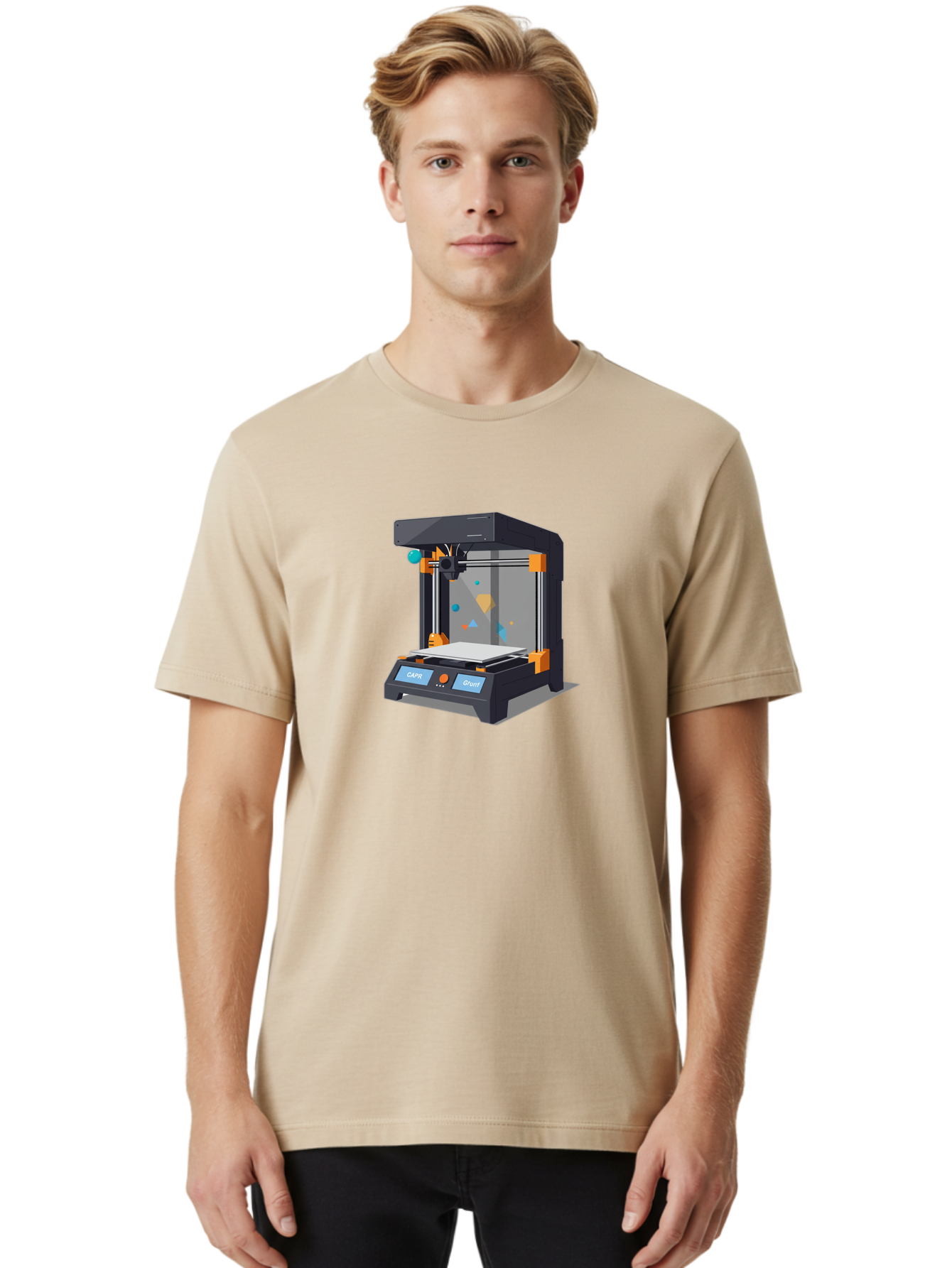 3D-Printer-14 Men'S Graphic Tee, 100% Cotton, Comfortable Casual Summer Wear, Machine Washable, 3D Printing Technology, Modern Manufacturing, Additive Manufacturing, Print Head, Build Platform, Capr, Grafit, Digital Fabrication, Baa007
