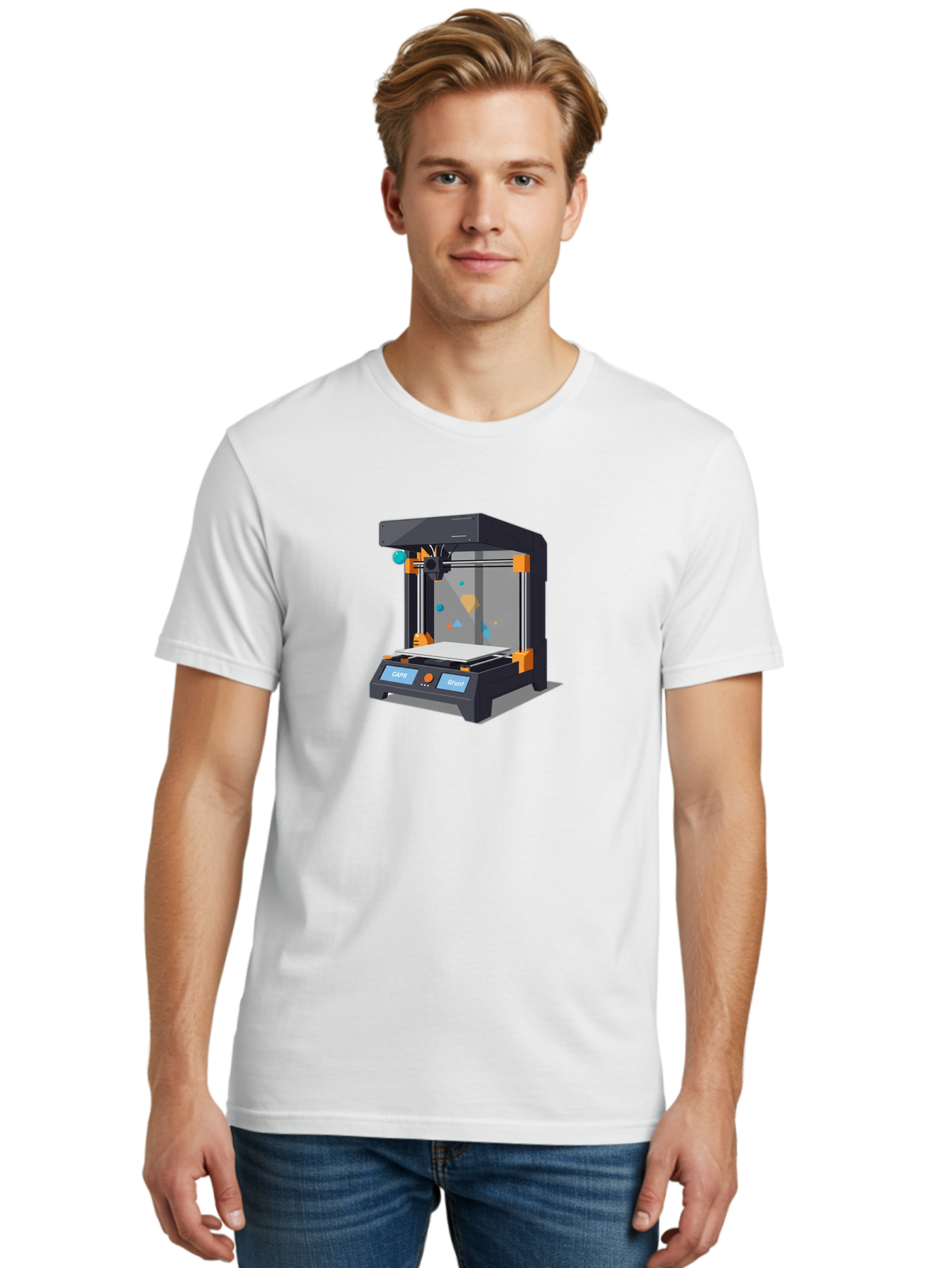 3D-Printer-14 Men'S Graphic Tee, 100% Cotton, Comfortable Casual Summer Wear, Machine Washable, 3D Printing Technology, Modern Manufacturing, Additive Manufacturing, Print Head, Build Platform, Capr, Grafit, Digital Fabrication, Baa007