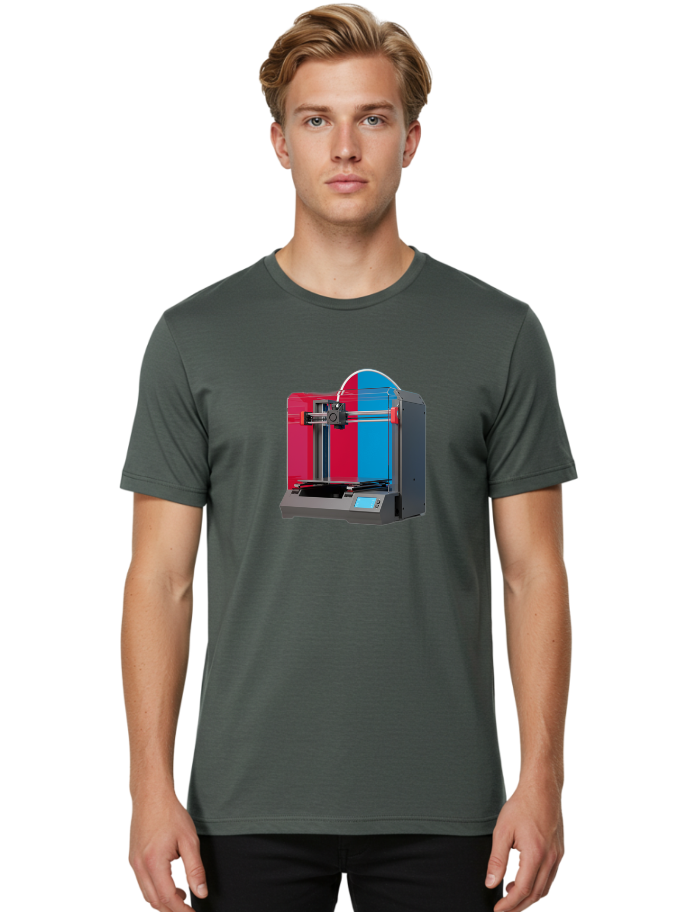 3D-Printer-16 Men'S Graphic Tee, 100% Cotton, Comfortable Casual Summer Wear, Machine Washable, 3D Printing Technology, Rapid Prototyping, Digital Fabrication, Additive Manufacturing, Printer Machine, Futuristic Design, Modern Innovation, Baa009