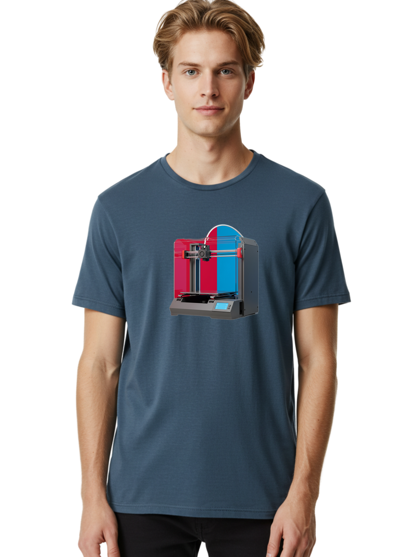 3D-Printer-16 Men'S Graphic Tee, 100% Cotton, Comfortable Casual Summer Wear, Machine Washable, 3D Printing Technology, Rapid Prototyping, Digital Fabrication, Additive Manufacturing, Printer Machine, Futuristic Design, Modern Innovation, Baa009
