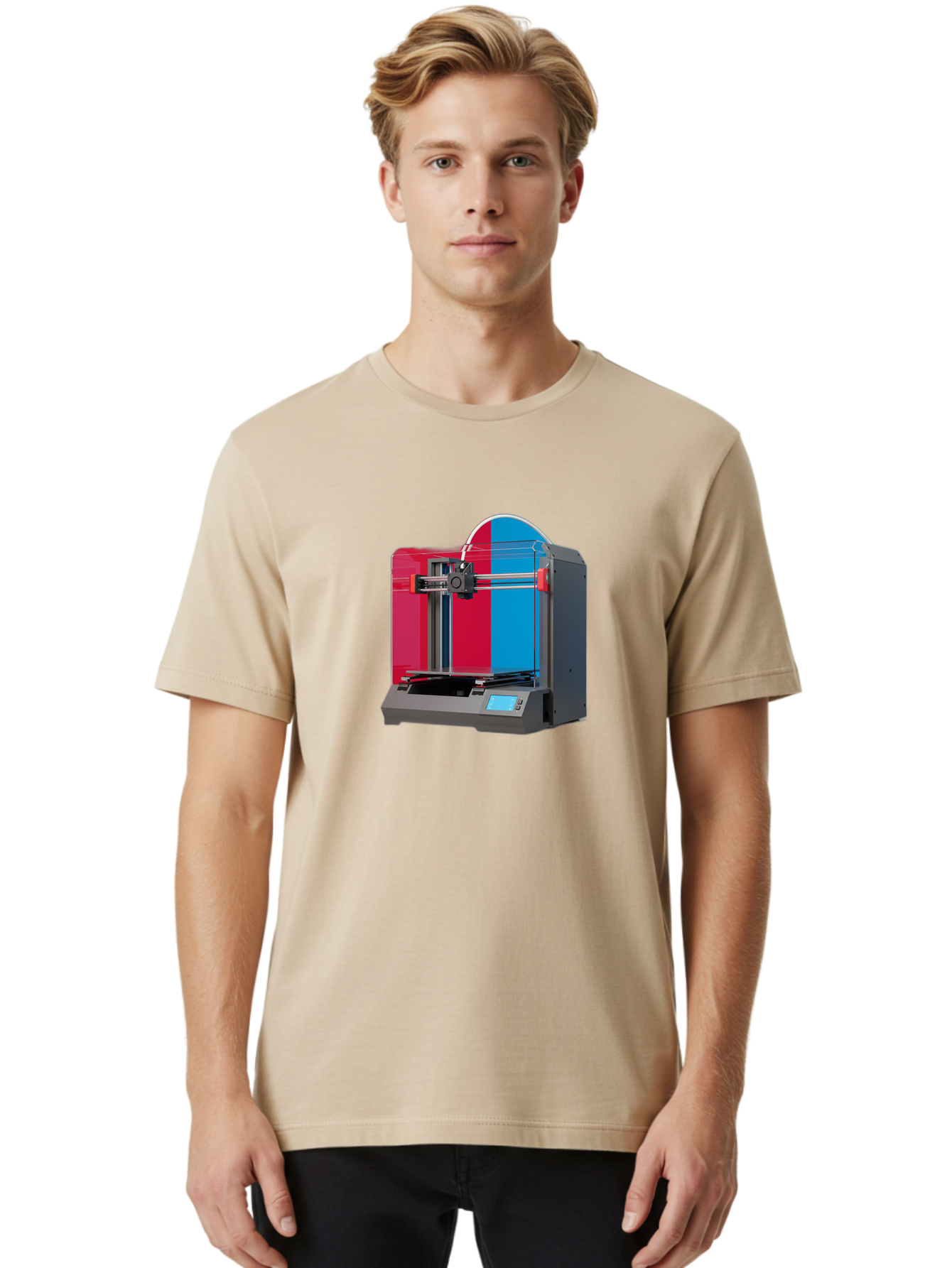 3D-Printer-16 Men'S Graphic Tee, 100% Cotton, Comfortable Casual Summer Wear, Machine Washable, 3D Printing Technology, Rapid Prototyping, Digital Fabrication, Additive Manufacturing, Printer Machine, Futuristic Design, Modern Innovation, Baa009