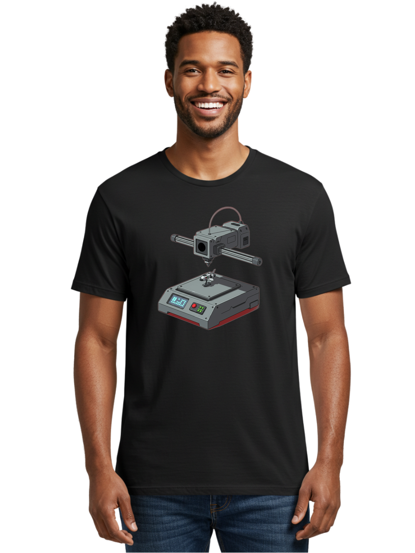 3D-Printer-17 Men'S Graphic Tee, 100% Cotton, Comfortable Casual Summer Wear, Machine Washable, 3D Printing Technology, Rapid Prototyping, Digital Fabrication, Additive Manufacturing, Futuristic Design, Robotic Arm, Cutting-Edge Innovation, Baa010
