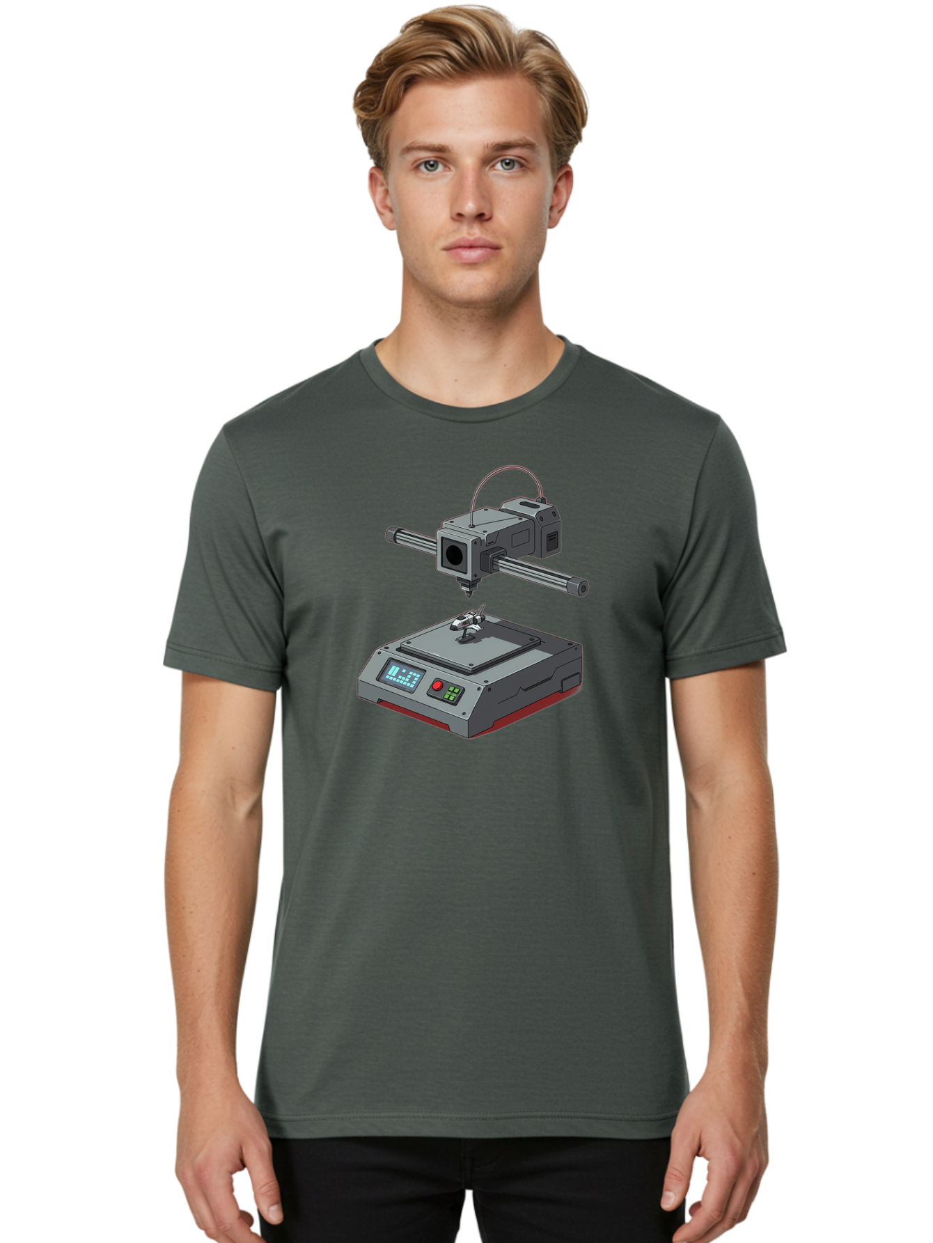 3D-Printer-17 Men'S Graphic Tee, 100% Cotton, Comfortable Casual Summer Wear, Machine Washable, 3D Printing Technology, Rapid Prototyping, Digital Fabrication, Additive Manufacturing, Futuristic Design, Robotic Arm, Cutting-Edge Innovation, Baa010