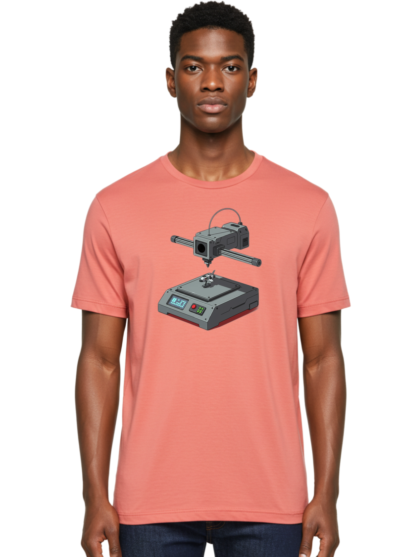 3D-Printer-17 Men'S Graphic Tee, 100% Cotton, Comfortable Casual Summer Wear, Machine Washable, 3D Printing Technology, Rapid Prototyping, Digital Fabrication, Additive Manufacturing, Futuristic Design, Robotic Arm, Cutting-Edge Innovation, Baa010