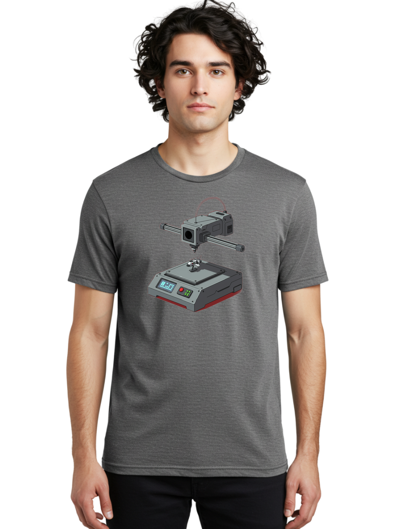 3D-Printer-17 Men'S Graphic Tee, 100% Cotton, Comfortable Casual Summer Wear, Machine Washable, 3D Printing Technology, Rapid Prototyping, Digital Fabrication, Additive Manufacturing, Futuristic Design, Robotic Arm, Cutting-Edge Innovation, Baa010