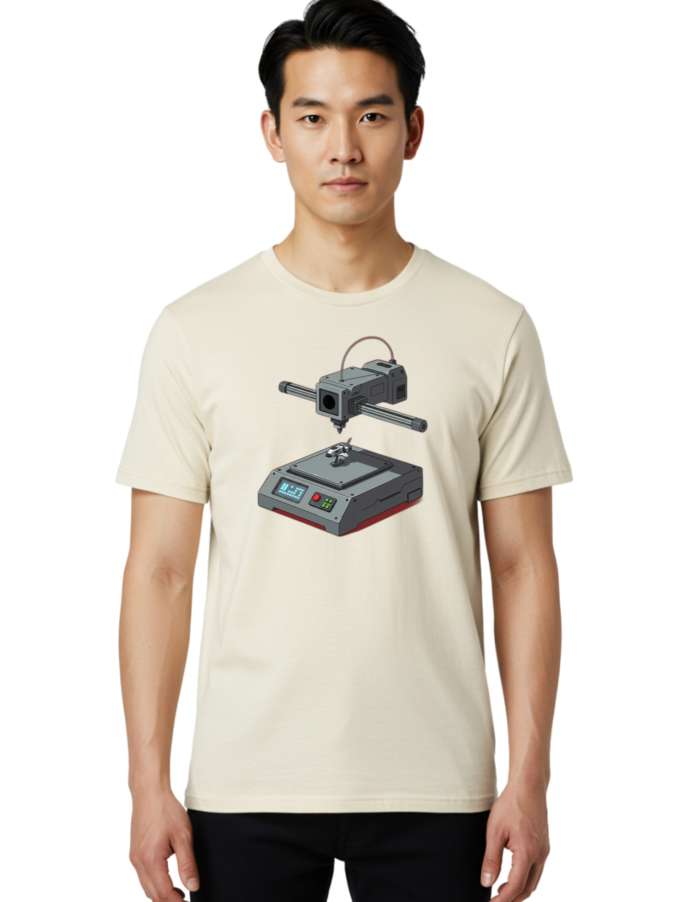 3D-Printer-17 Men'S Graphic Tee, 100% Cotton, Comfortable Casual Summer Wear, Machine Washable, 3D Printing Technology, Rapid Prototyping, Digital Fabrication, Additive Manufacturing, Futuristic Design, Robotic Arm, Cutting-Edge Innovation, Baa010