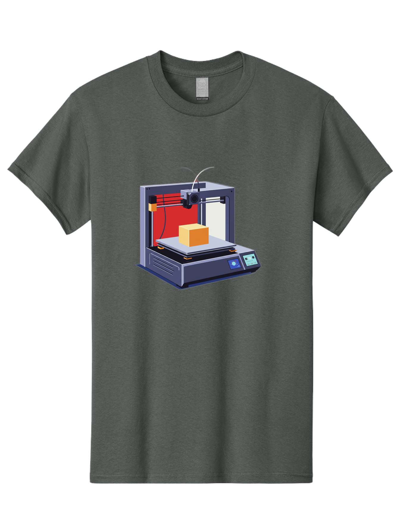 3D-Printer-2 Men'S Graphic Tee, 100% Cotton, Comfortable Casual Summer Wear, Machine Washable, 3D Printing Technology, Additive Manufacturing, Printed Cube, Digital Fabrication, Rapid Prototyping, Industrial Innovation, Futuristic Design Baa013