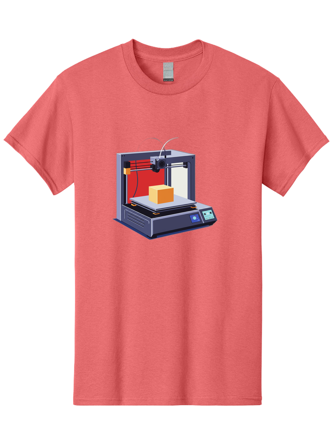 3D-Printer-2 Men'S Graphic Tee, 100% Cotton, Comfortable Casual Summer Wear, Machine Washable, 3D Printing Technology, Additive Manufacturing, Printed Cube, Digital Fabrication, Rapid Prototyping, Industrial Innovation, Futuristic Design Baa013