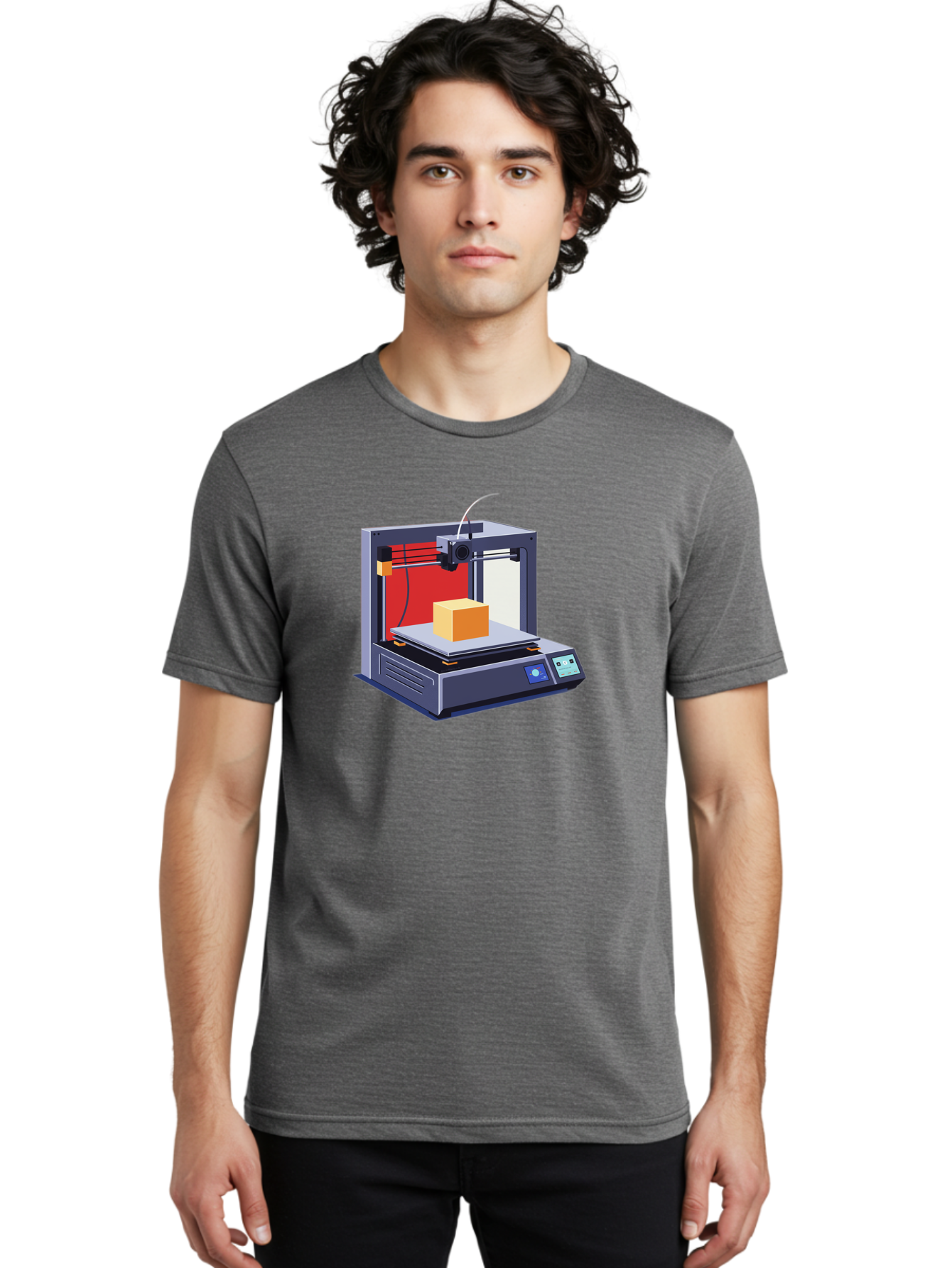 3D-Printer-2 Men'S Graphic Tee, 100% Cotton, Comfortable Casual Summer Wear, Machine Washable, 3D Printing Technology, Additive Manufacturing, Printed Cube, Digital Fabrication, Rapid Prototyping, Industrial Innovation, Futuristic Design Baa013