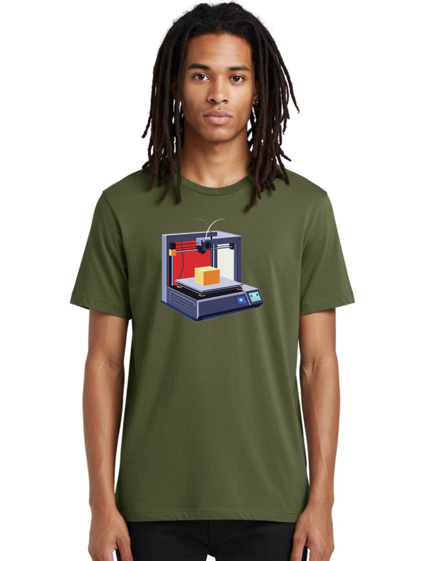 3D-Printer-2 Men'S Graphic Tee, 100% Cotton, Comfortable Casual Summer Wear, Machine Washable, 3D Printing Technology, Additive Manufacturing, Printed Cube, Digital Fabrication, Rapid Prototyping, Industrial Innovation, Futuristic Design Baa013
