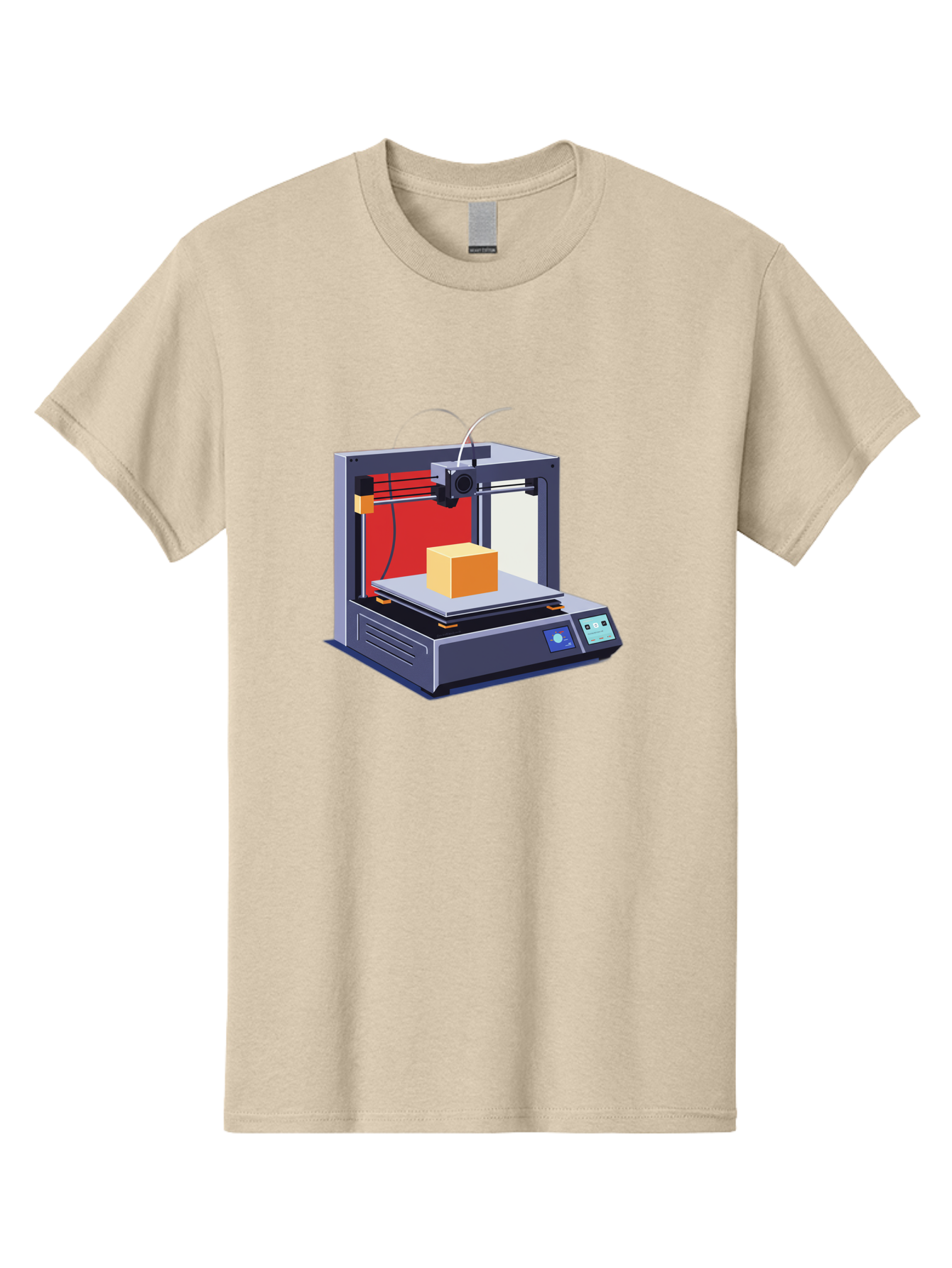 3D-Printer-2 Men'S Graphic Tee, 100% Cotton, Comfortable Casual Summer Wear, Machine Washable, 3D Printing Technology, Additive Manufacturing, Printed Cube, Digital Fabrication, Rapid Prototyping, Industrial Innovation, Futuristic Design Baa013