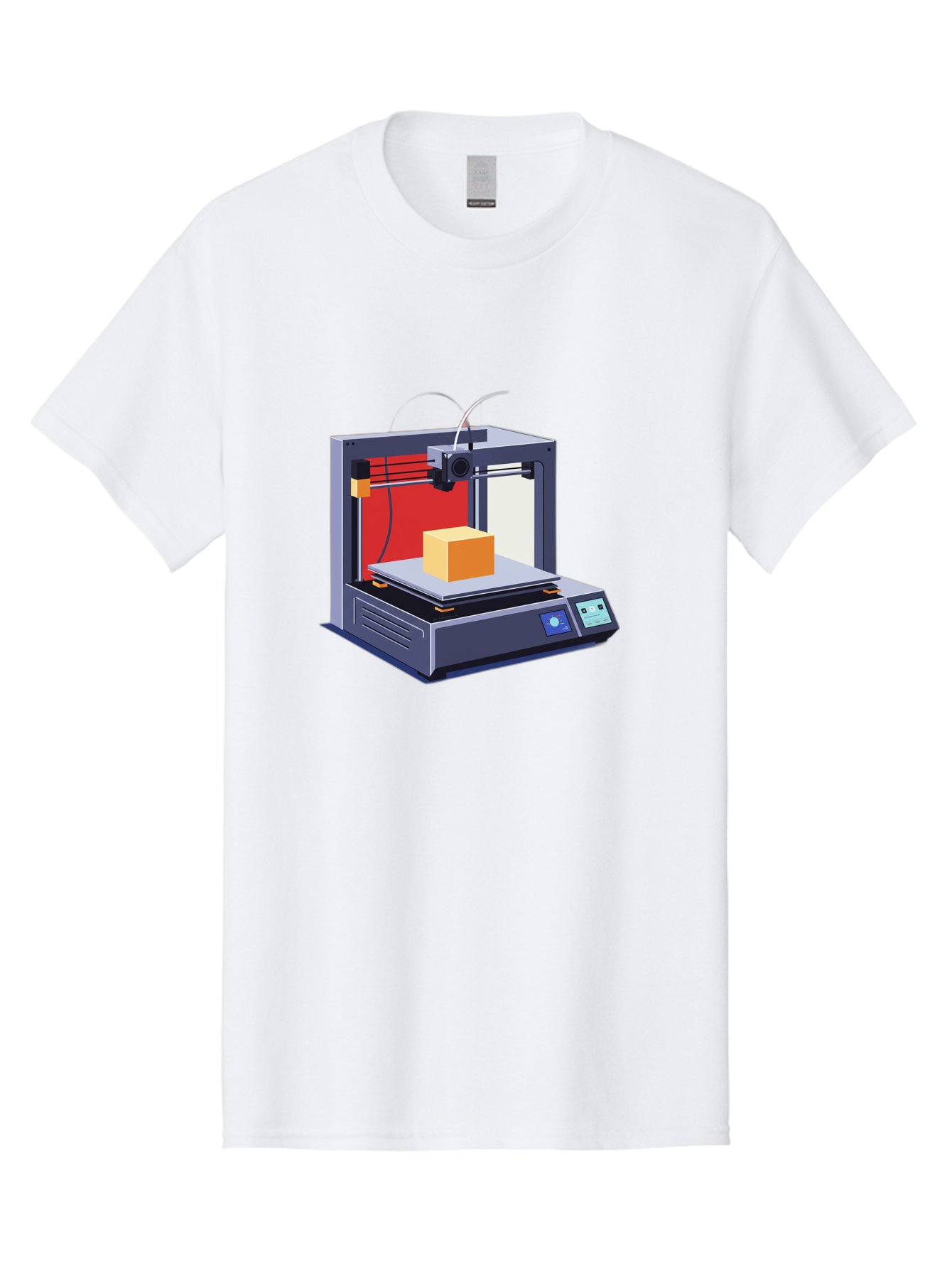 3D-Printer-2 Men'S Graphic Tee, 100% Cotton, Comfortable Casual Summer Wear, Machine Washable, 3D Printing Technology, Additive Manufacturing, Printed Cube, Digital Fabrication, Rapid Prototyping, Industrial Innovation, Futuristic Design Baa013