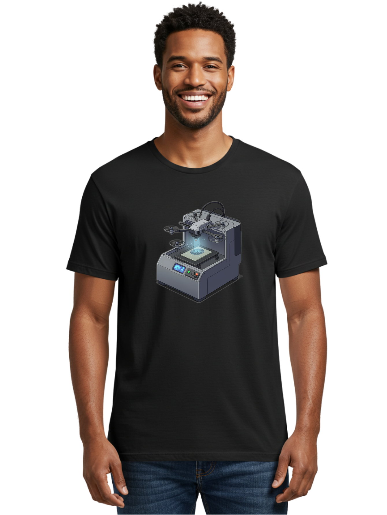 3D-Printer-20 Men'S Graphic Tee, 100% Cotton, Comfortable Casual Summer Wear, Machine Washable, 3D Printing Technology, Futuristic Design, Digital Fabrication, Rapid Prototyping, Additive Manufacturing, Drone Assembly, Robotic Arms, Baa014