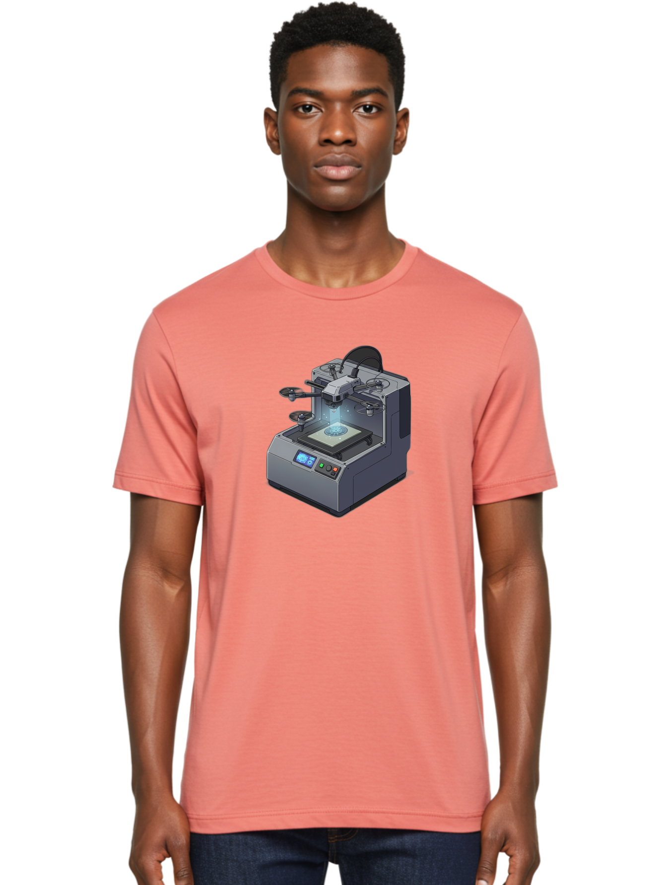 3D-Printer-20 Men'S Graphic Tee, 100% Cotton, Comfortable Casual Summer Wear, Machine Washable, 3D Printing Technology, Futuristic Design, Digital Fabrication, Rapid Prototyping, Additive Manufacturing, Drone Assembly, Robotic Arms, Baa014