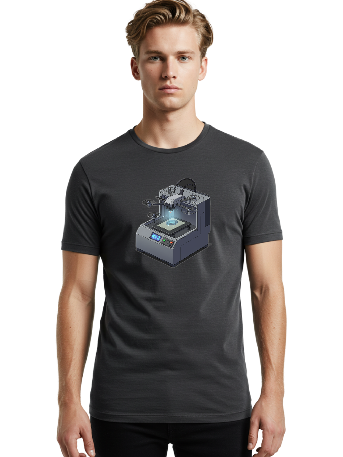3D-Printer-20 Men'S Graphic Tee, 100% Cotton, Comfortable Casual Summer Wear, Machine Washable, 3D Printing Technology, Futuristic Design, Digital Fabrication, Rapid Prototyping, Additive Manufacturing, Drone Assembly, Robotic Arms, Baa014
