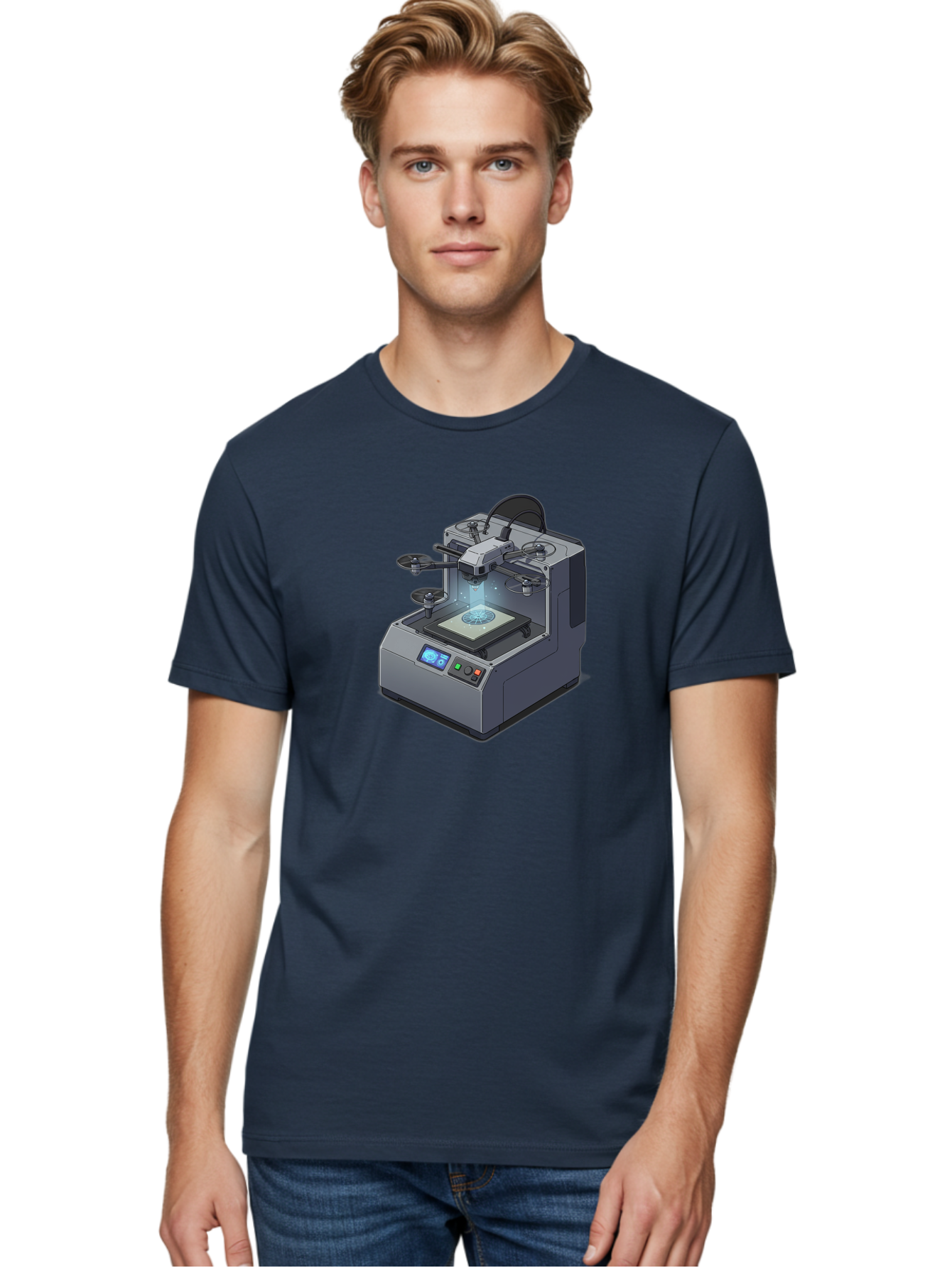 3D-Printer-20 Men'S Graphic Tee, 100% Cotton, Comfortable Casual Summer Wear, Machine Washable, 3D Printing Technology, Futuristic Design, Digital Fabrication, Rapid Prototyping, Additive Manufacturing, Drone Assembly, Robotic Arms, Baa014