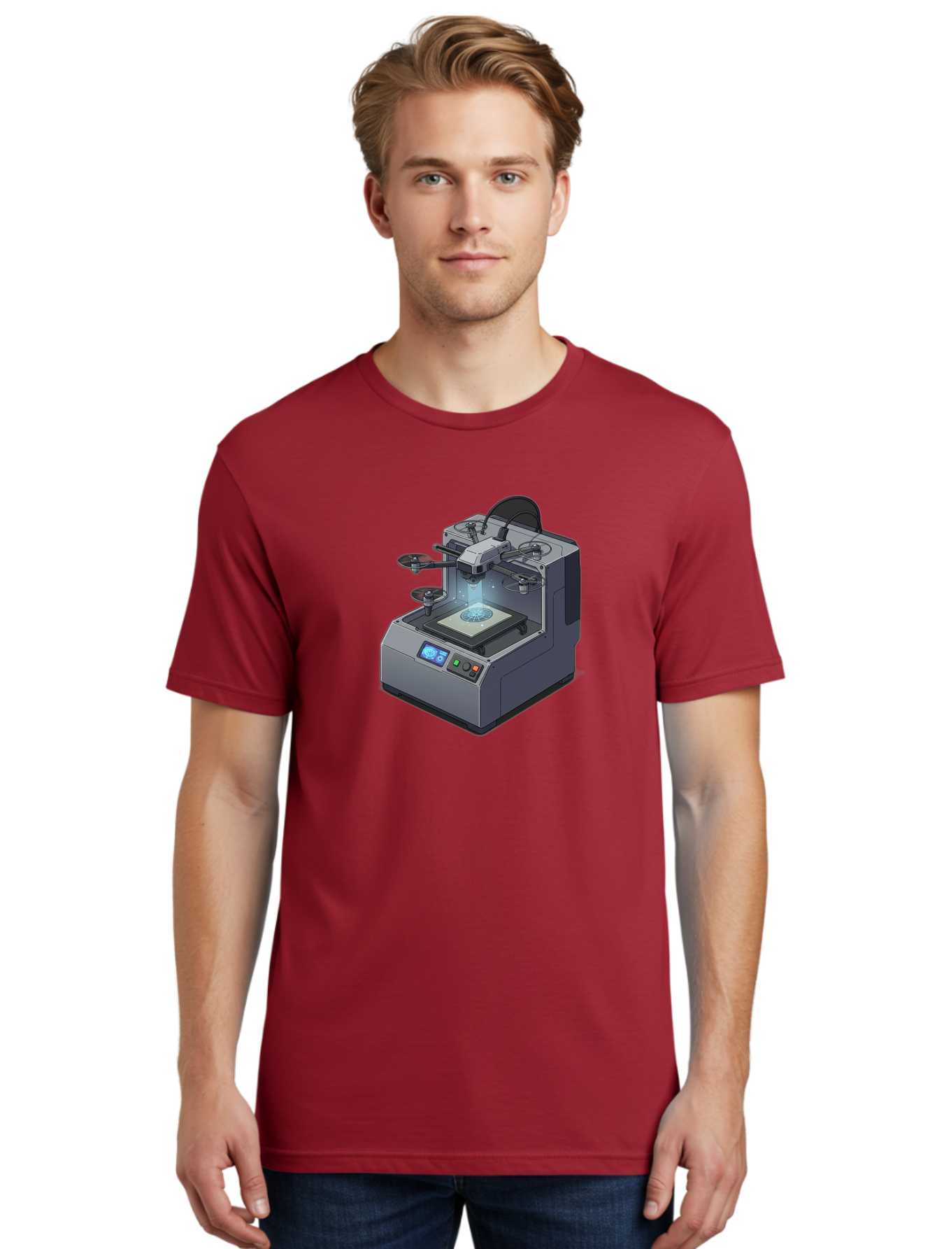 3D-Printer-20 Men'S Graphic Tee, 100% Cotton, Comfortable Casual Summer Wear, Machine Washable, 3D Printing Technology, Futuristic Design, Digital Fabrication, Rapid Prototyping, Additive Manufacturing, Drone Assembly, Robotic Arms, Baa014