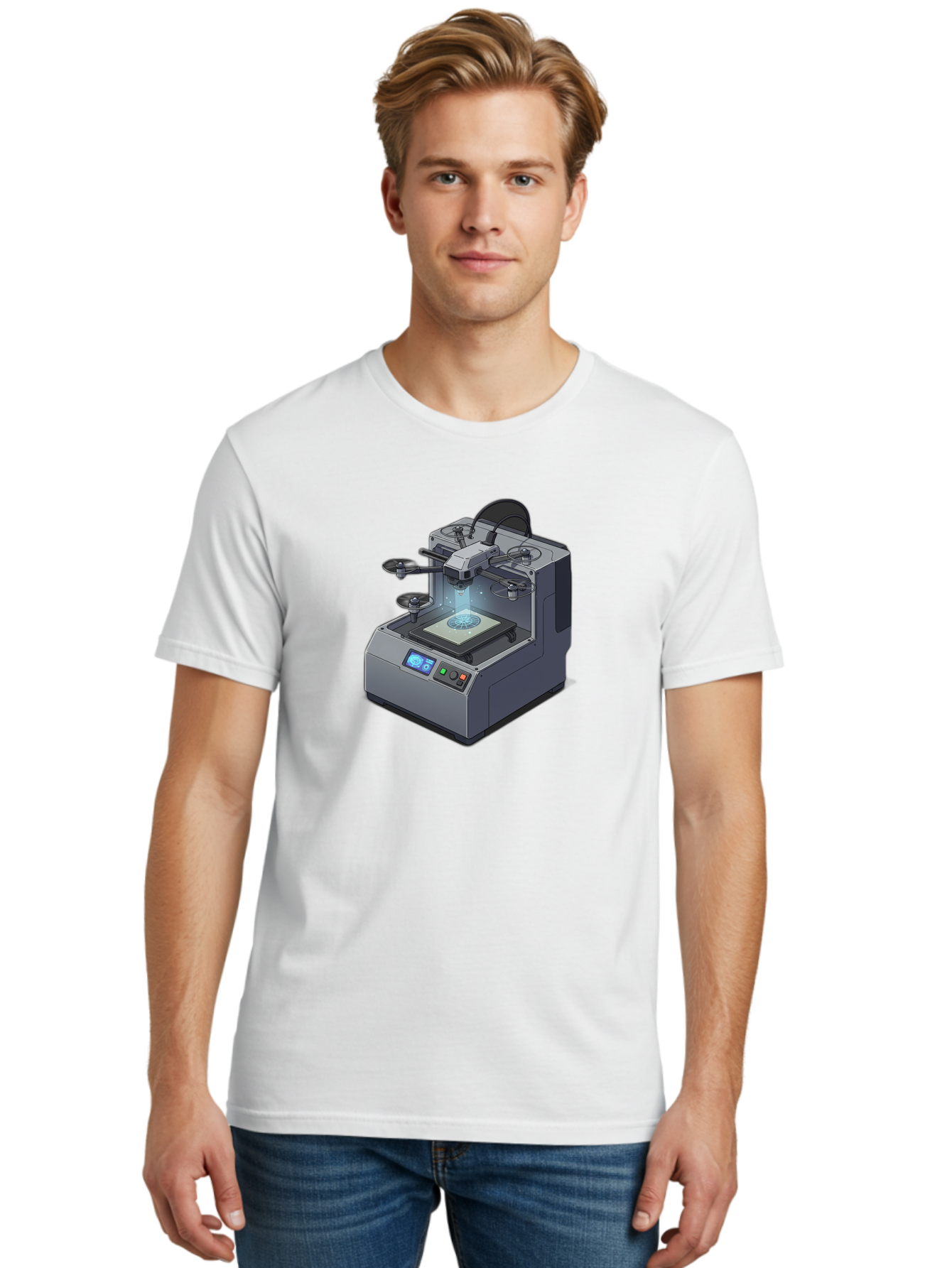3D-Printer-20 Men'S Graphic Tee, 100% Cotton, Comfortable Casual Summer Wear, Machine Washable, 3D Printing Technology, Futuristic Design, Digital Fabrication, Rapid Prototyping, Additive Manufacturing, Drone Assembly, Robotic Arms, Baa014